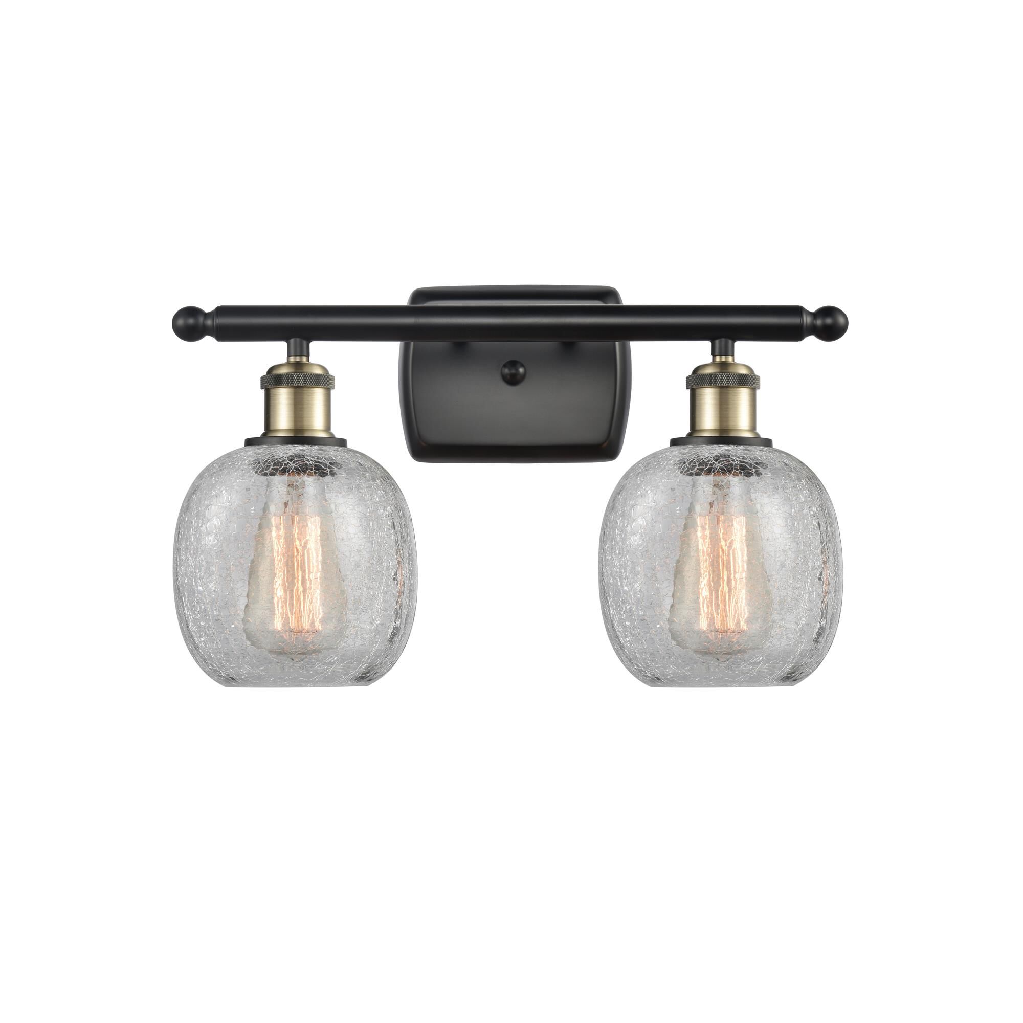 Shown in Black Antique Brass finish and Clear Crackle Belfast glass and Polished Chrome accent