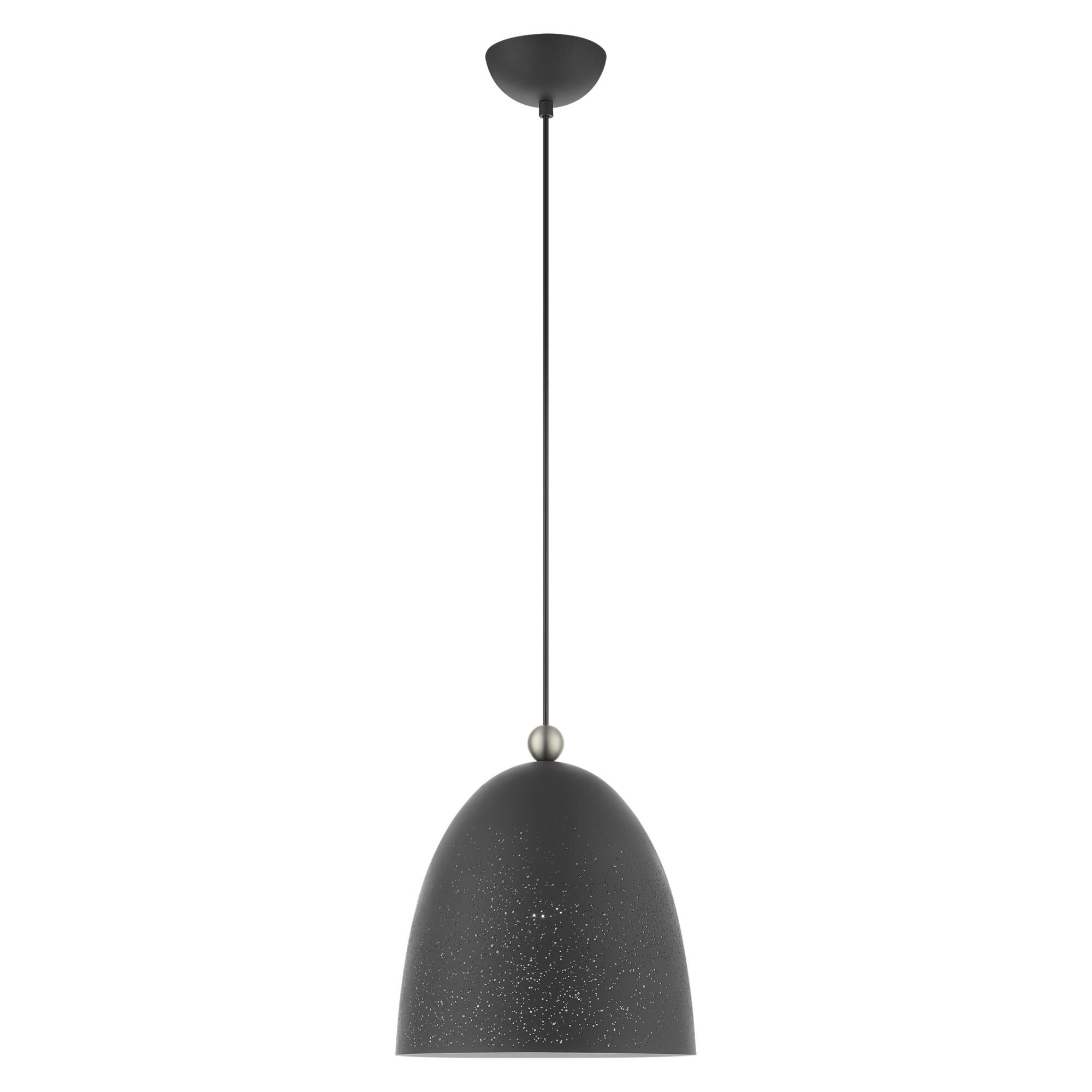 Shown in Scandinavian Gray With Brushed Nickel Accents finish and Scandinavian Gray Ornamental Metal Shade With White Finish Inside glass and Scandinavian Gray Ornamental Metal  With White Finish Inside shade