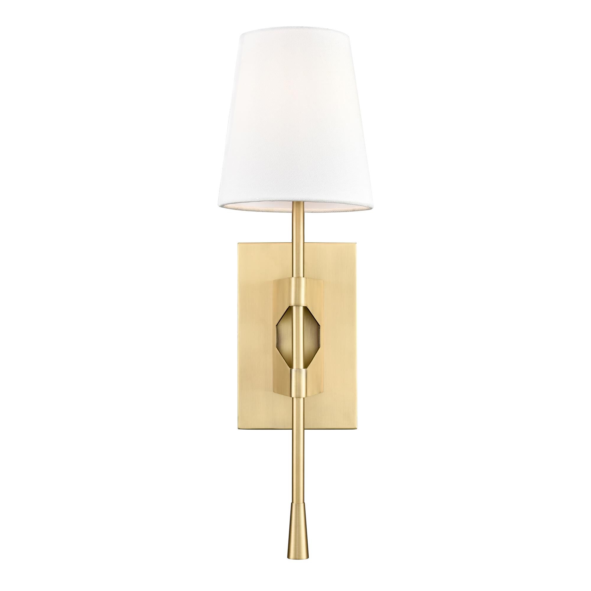 Shown in Vintage Brass finish and Linen shade
