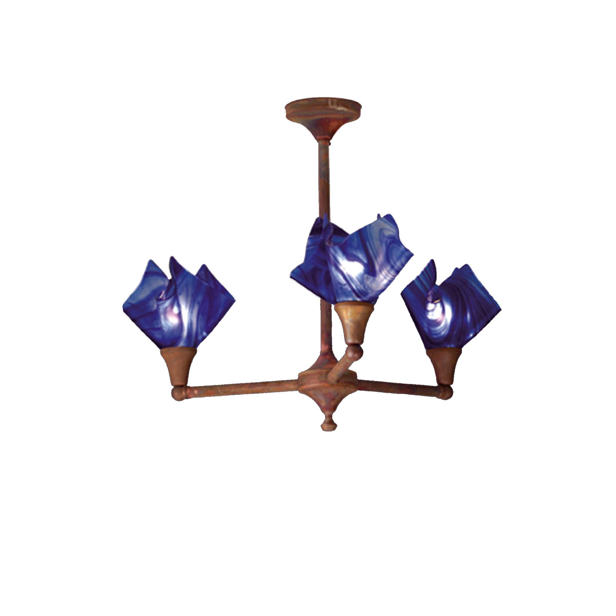 Shown in Vintage Copper Finish finish and Cobalt Blue-Curacao Swirl glass