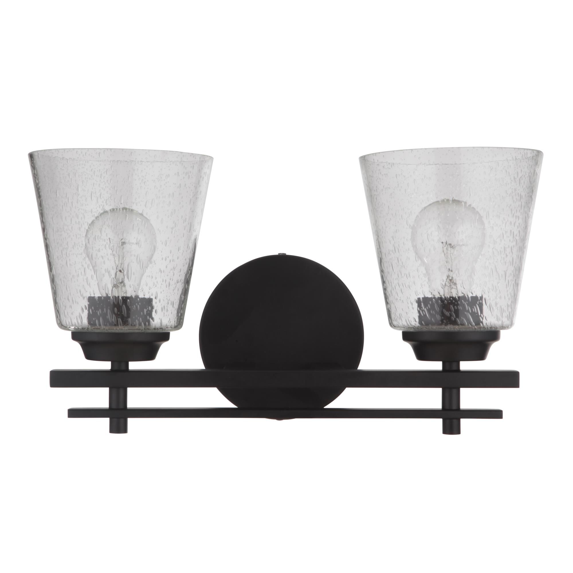 Shown in Flat Black finish and Clear Seeded glass and Glass shade