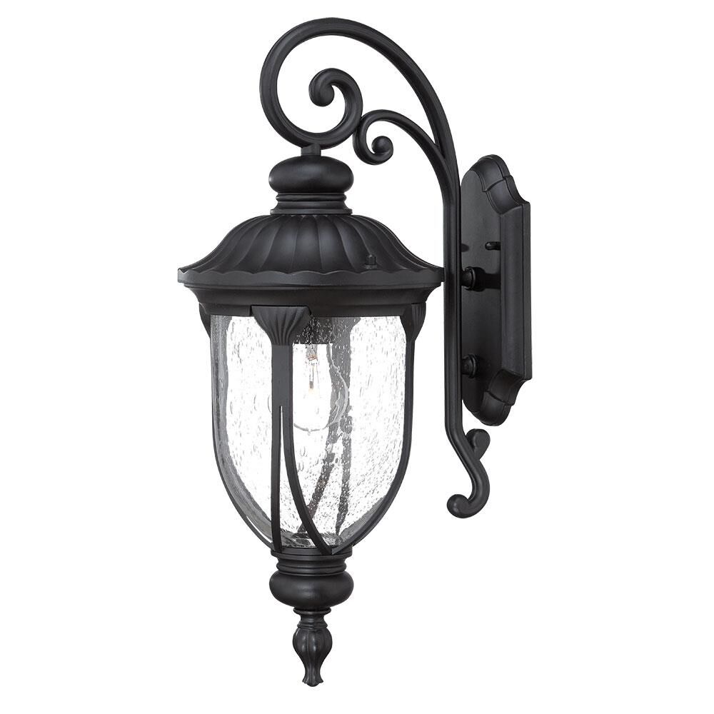 Shown in Matte Black finish and Clear glass and Clear Seeded Bell Shaped Glass shade