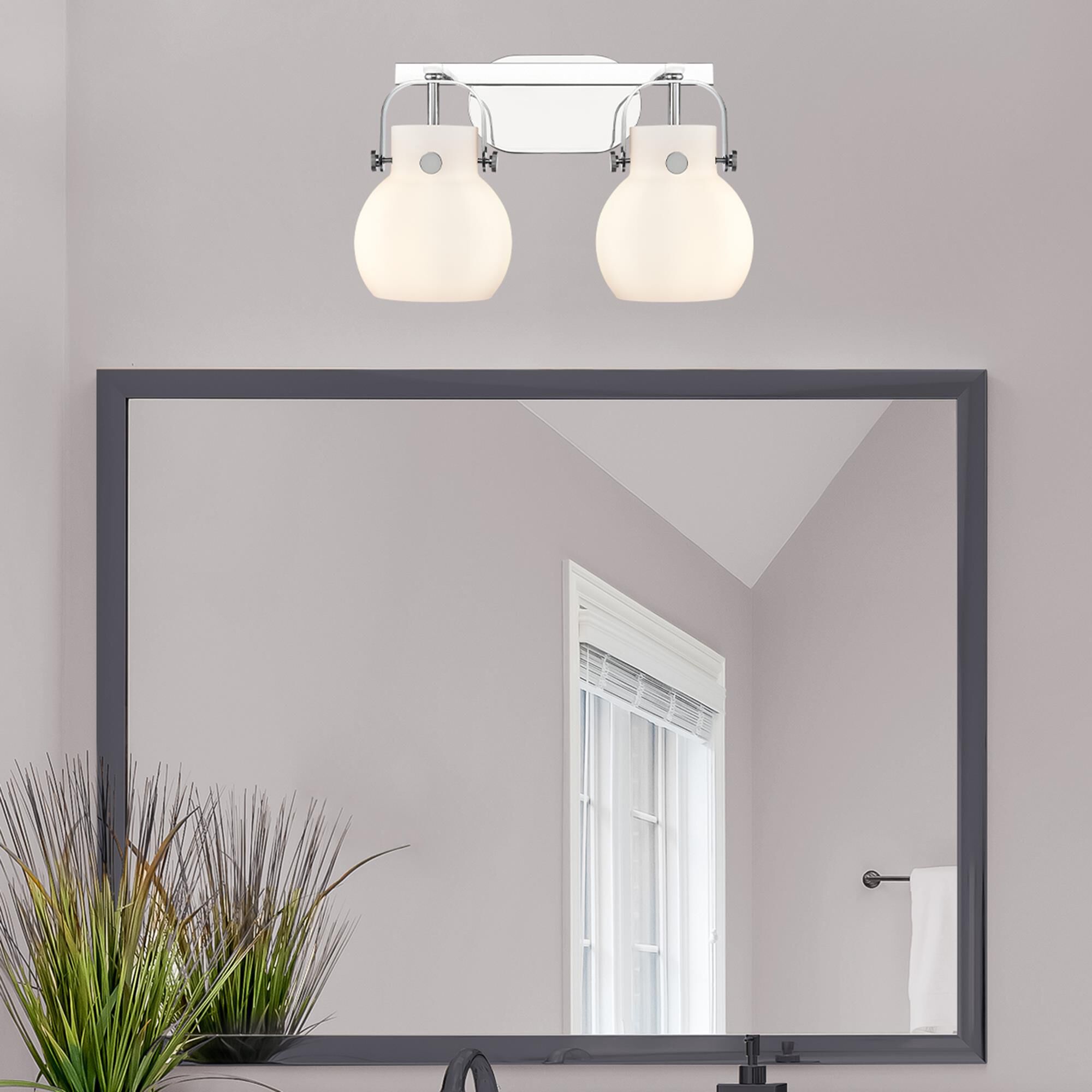 Shown in Polished Chrome finish and Matte White glass