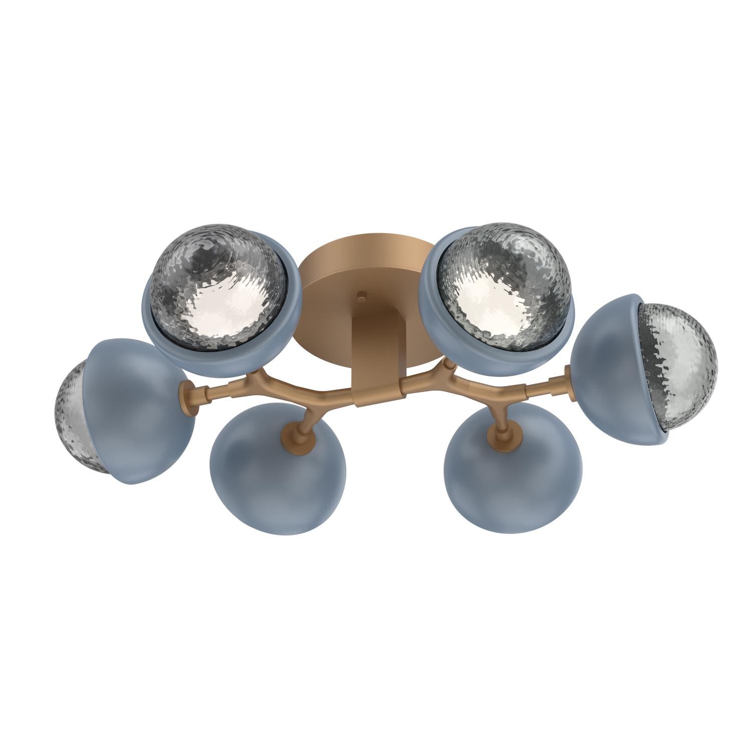 Shown in Novel Brass finish and Smoke glass and Poppy Blue accent