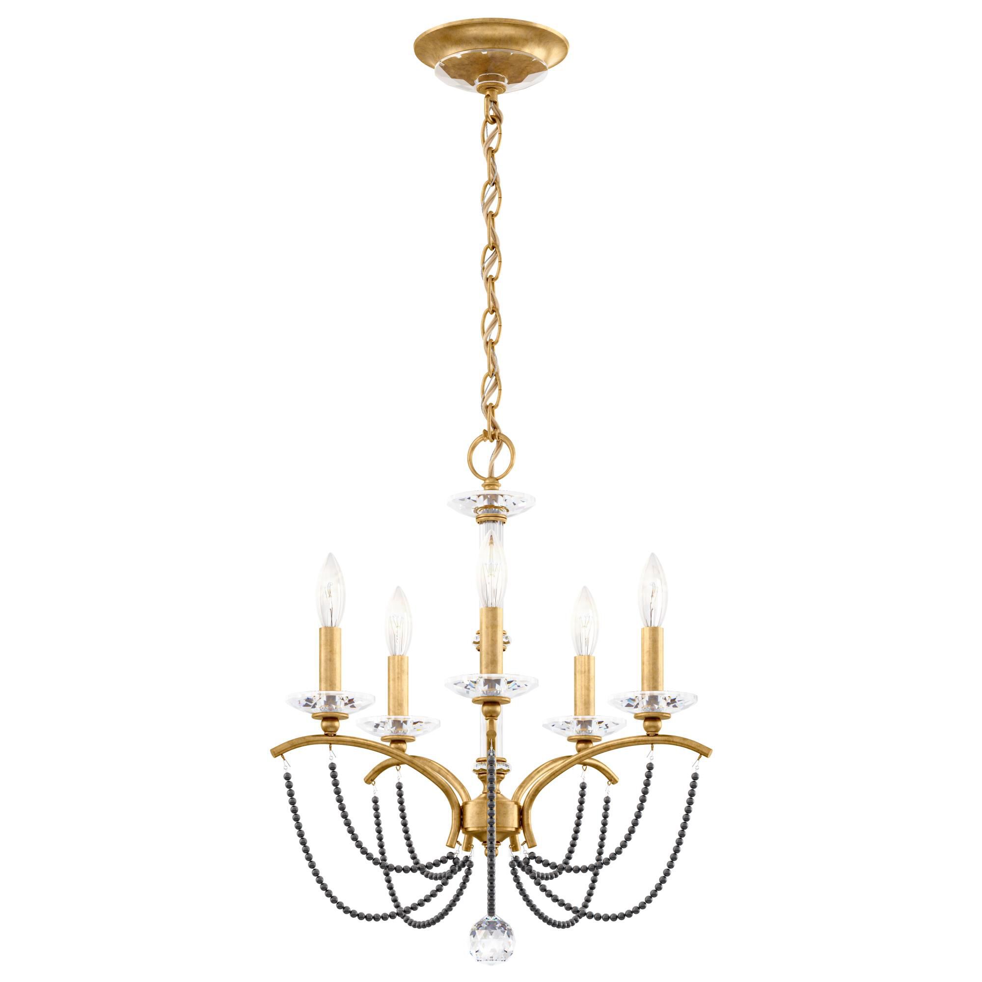 Shown in Heirloom Gold finish and Dark Grey Pearl crystal