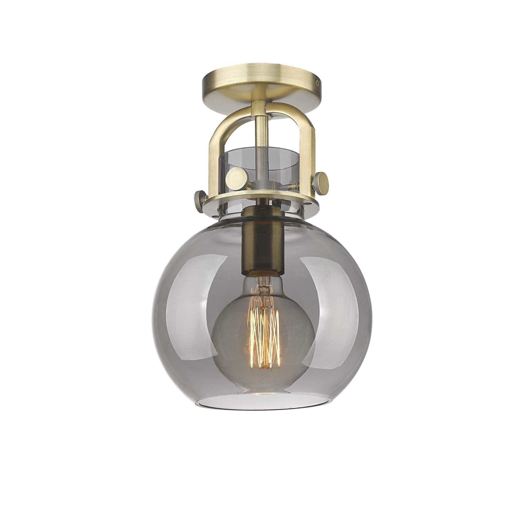 Shown in Brushed Brass finish and Plated Smoke glass