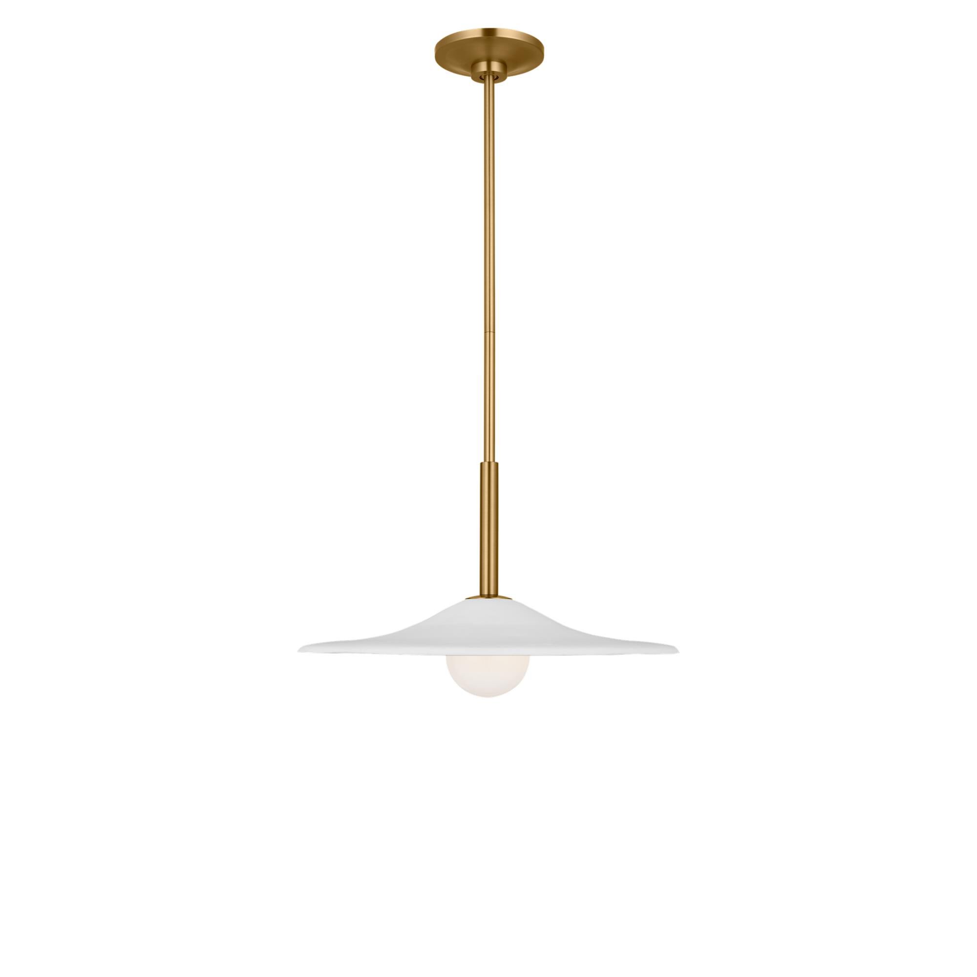 Shown in Burnished Brass finish and Milk glass