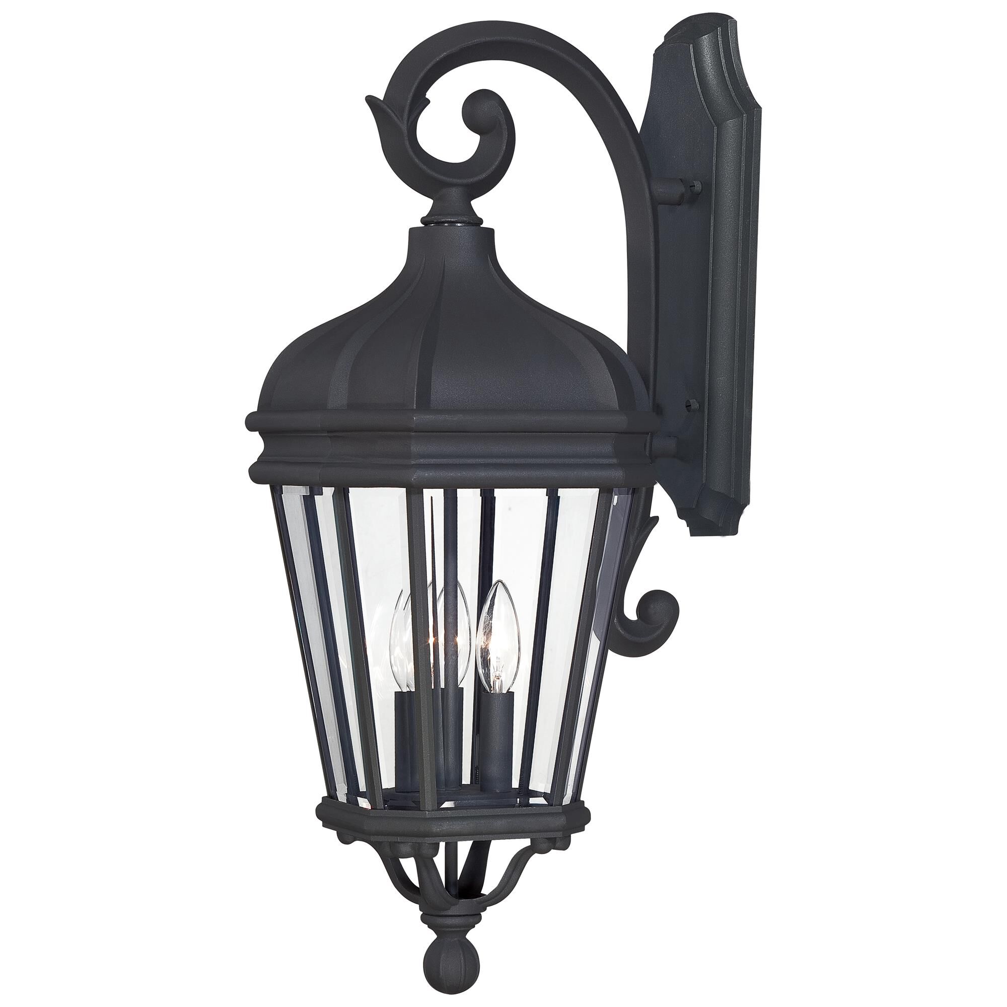 Shown in Black finish and Clear Beveled glass
