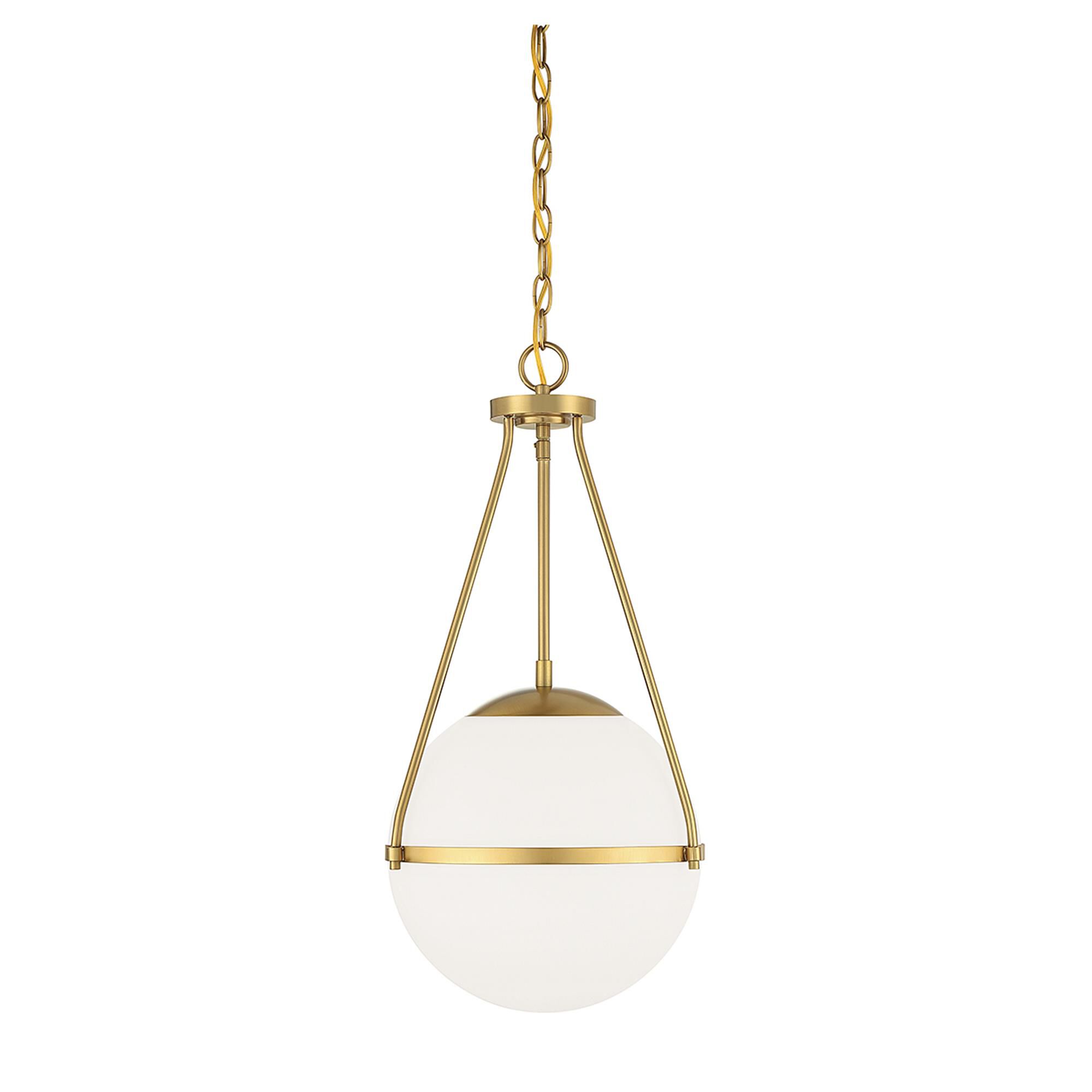 Shown in Natural Brass finish and White Opal glass