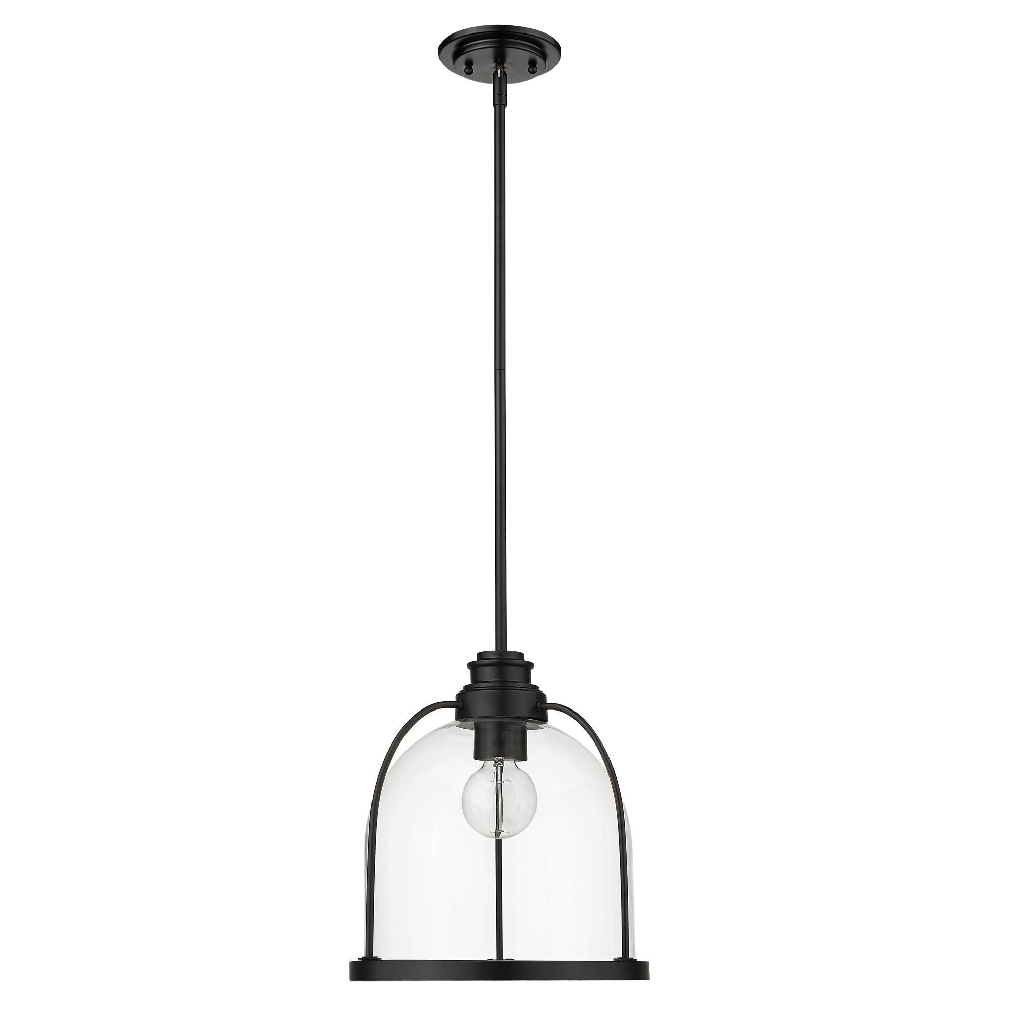 Shown in Matte Black finish and Clear glass and Clear, Dome Shaped Glass Globe shade