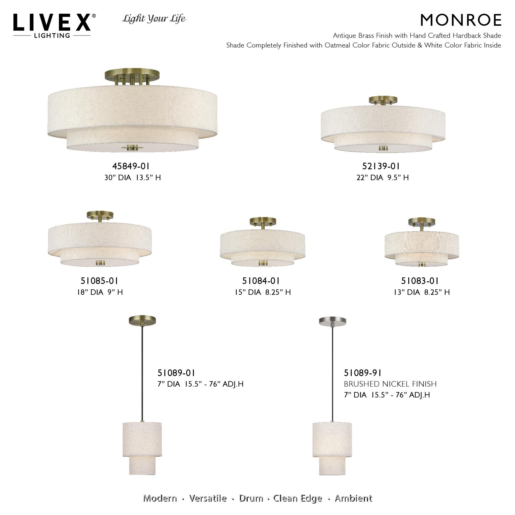 Monroe 30 Inch Semi Flush Mount by Livex Lighting