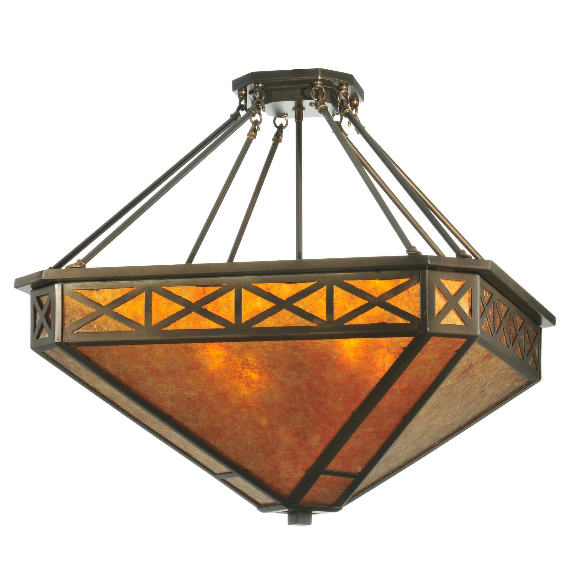 Shown in Antique Copper Finish finish and Amber Mica glass