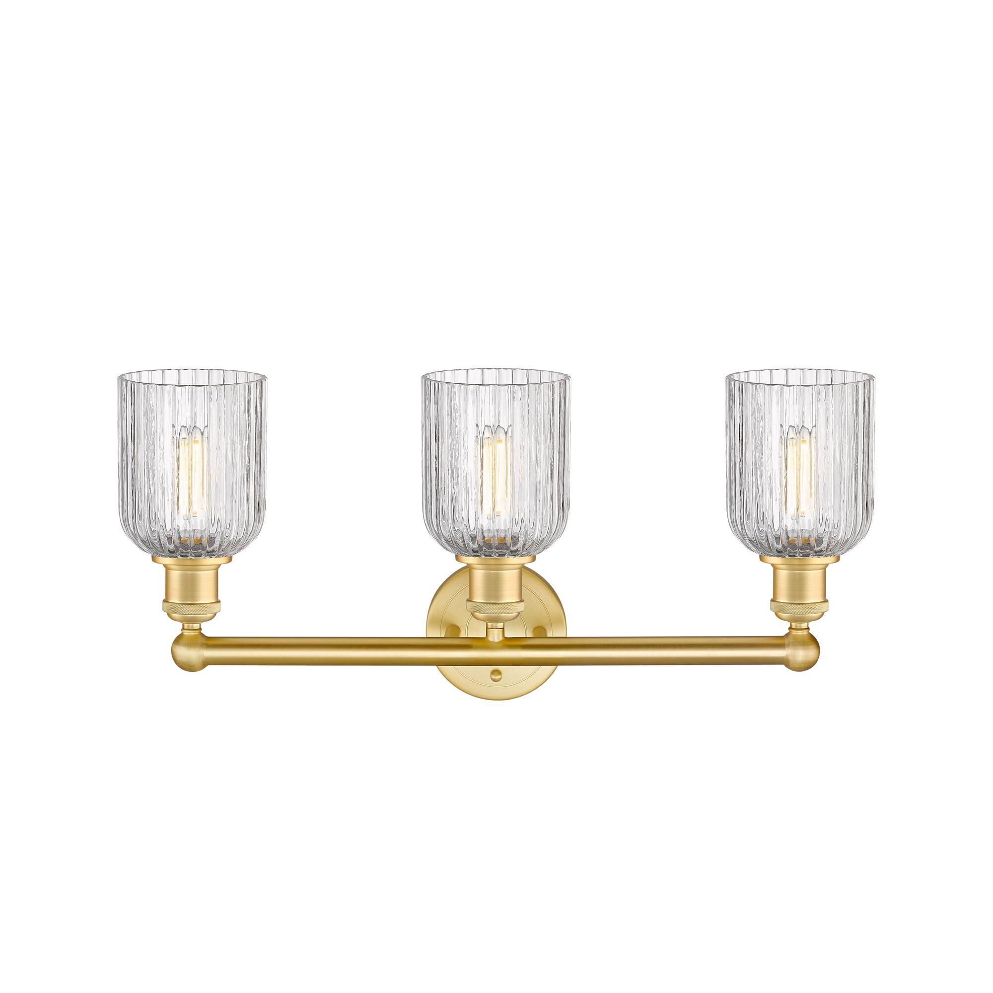 Shown in Satin Gold finish and Clear glass