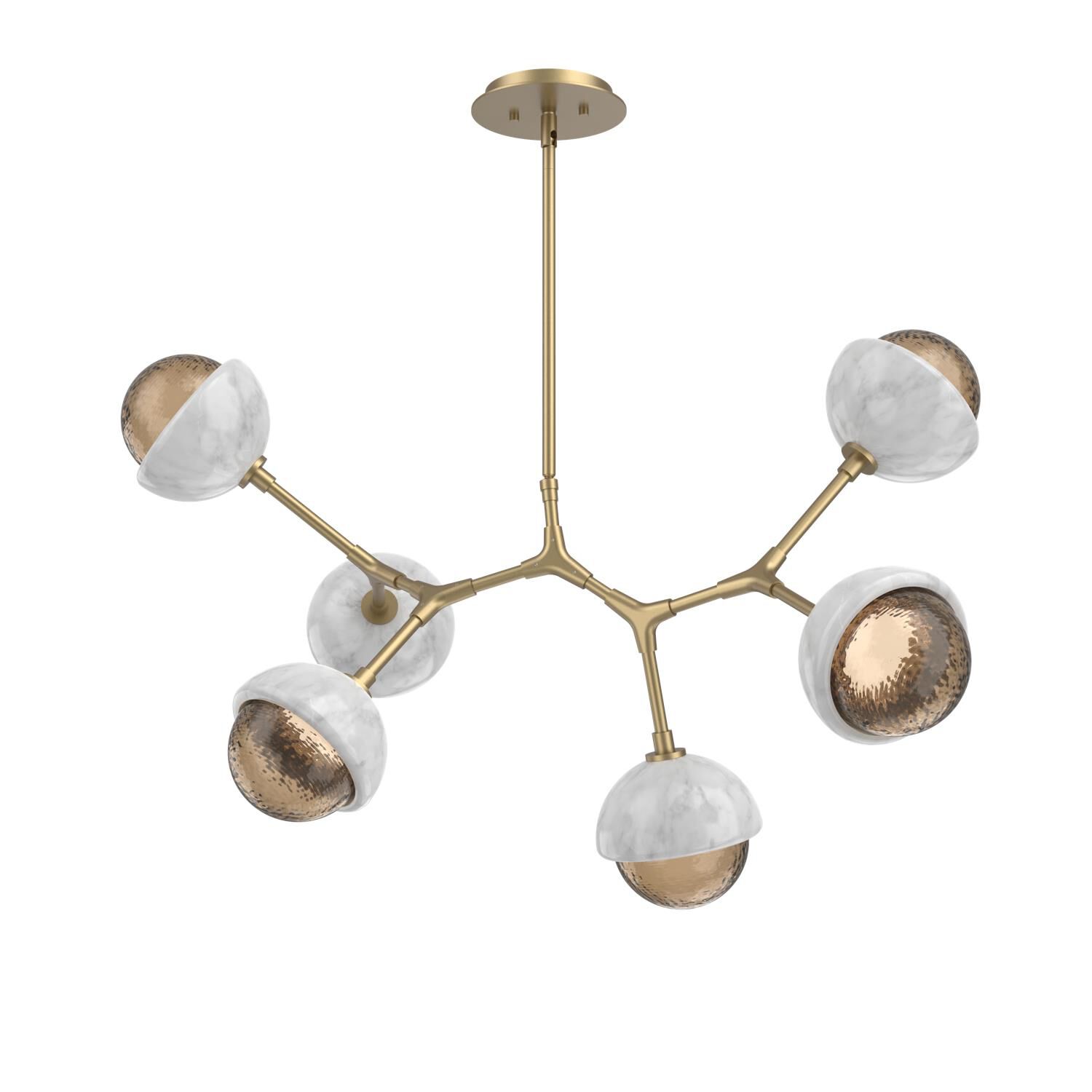 Shown in Gilded Brass finish and Bronze glass and White Marble accent