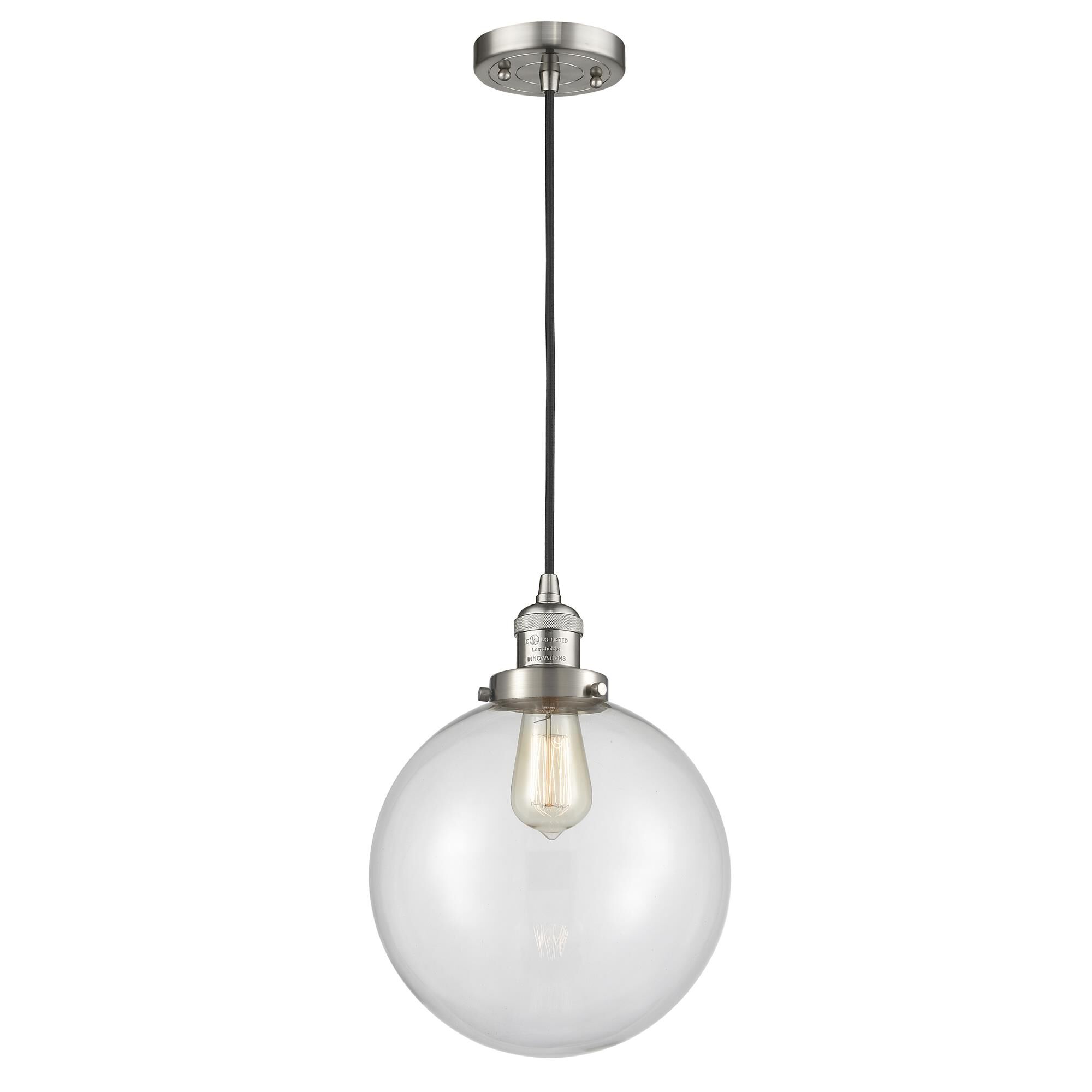 Shown in Brushed Satin Nickel finish and Clear glass