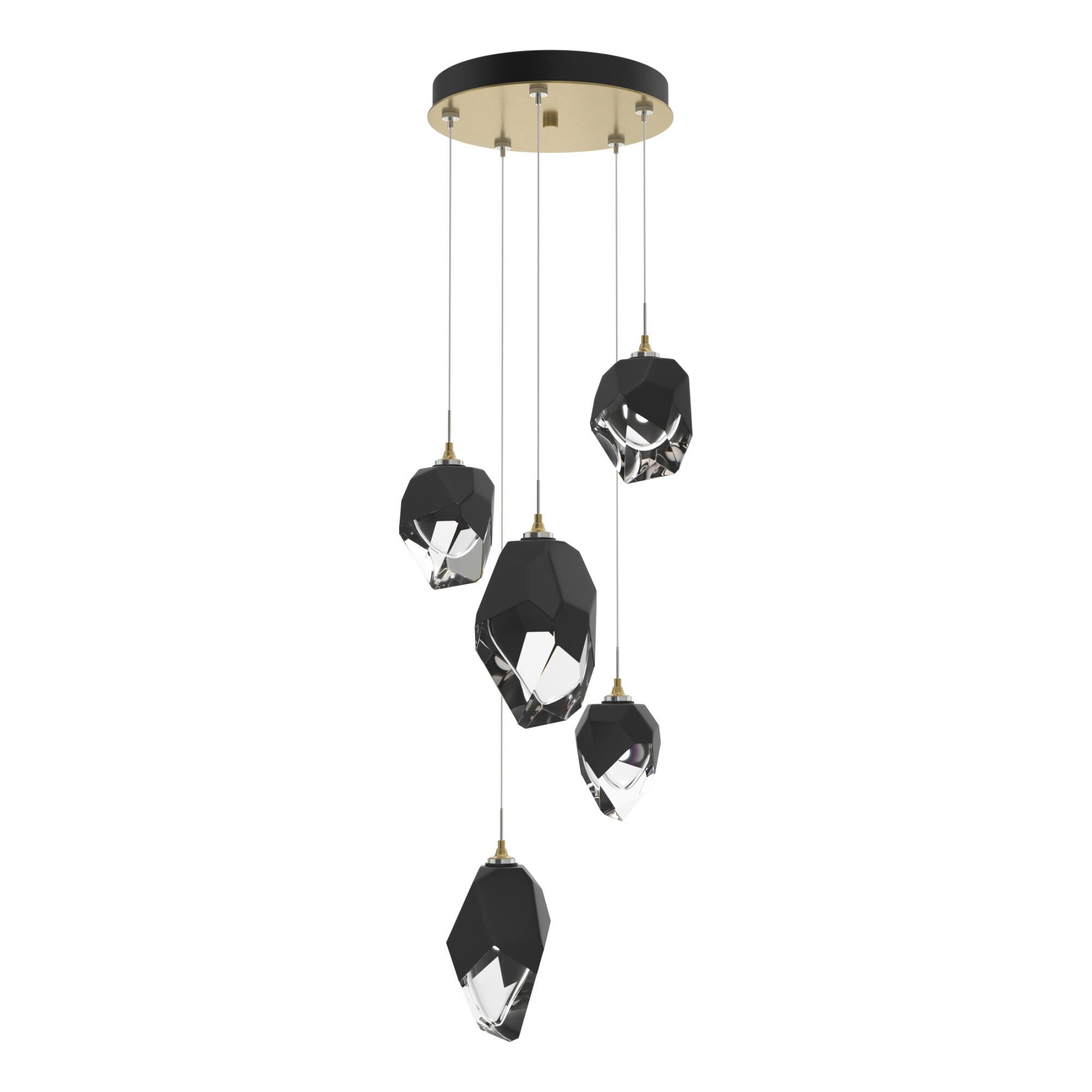 Shown in Modern Brass finish and Black glass and Black Glass shade