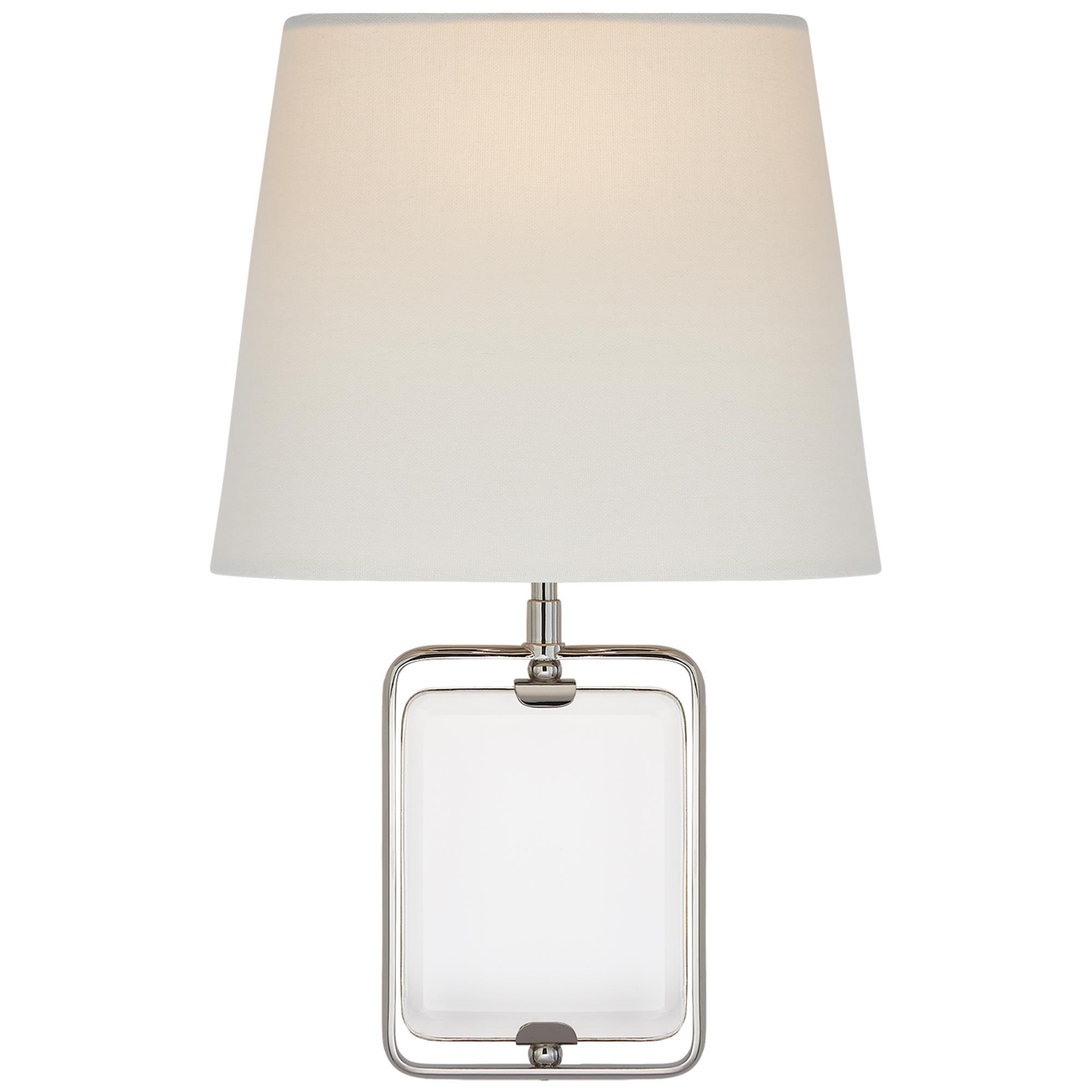 Shown in Crystal and Polished Nickel finish and Linen Shield shade