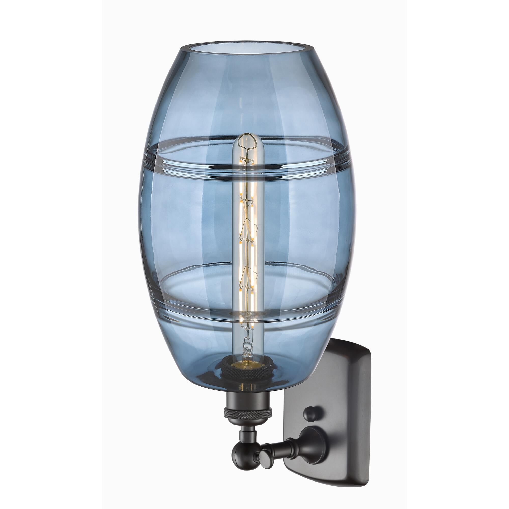 Shown in Oil Rubbed Bronze finish and Princess Blue glass