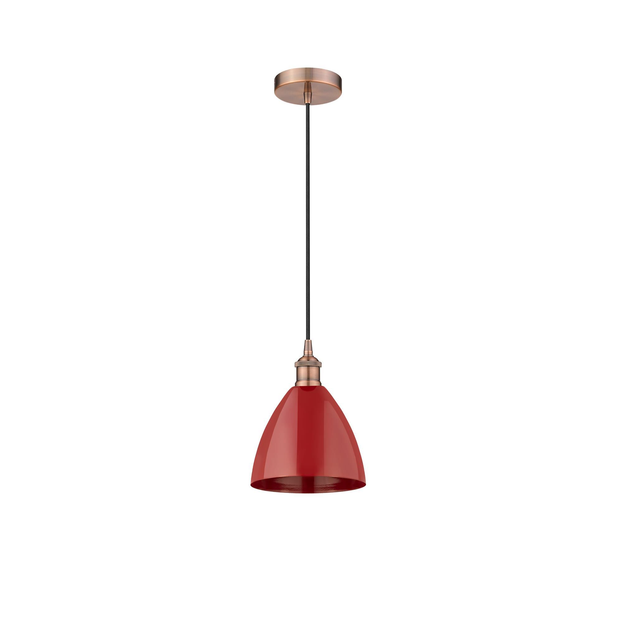 Shown in Antique Copper finish and Red Plymouth Dome shade