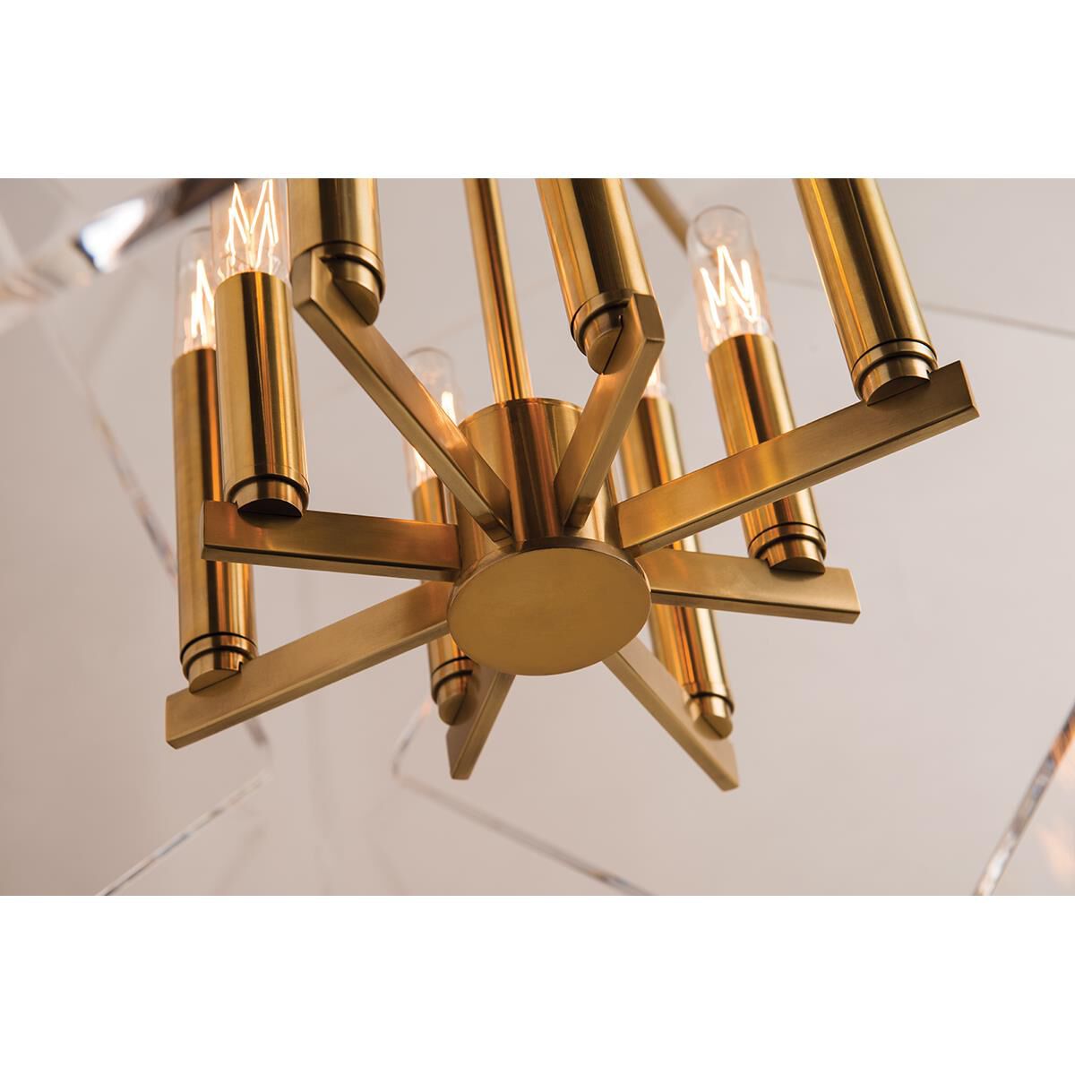 Shown in Aged Brass finish and Clear Acrylic glass