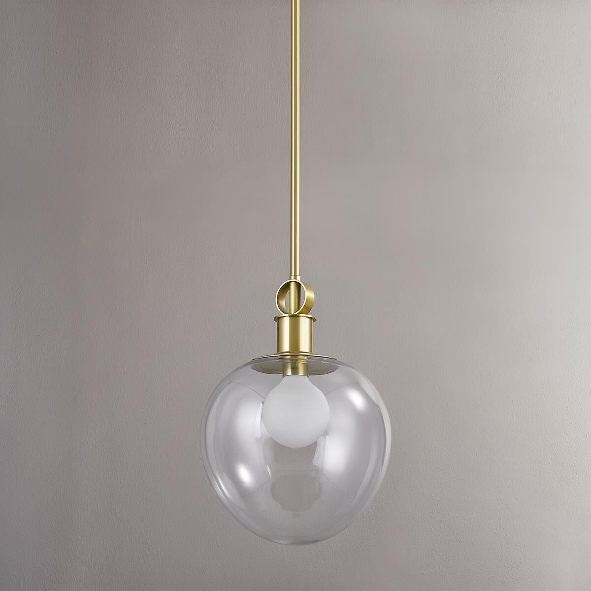 Shown in Aged Brass finish and Clear glass