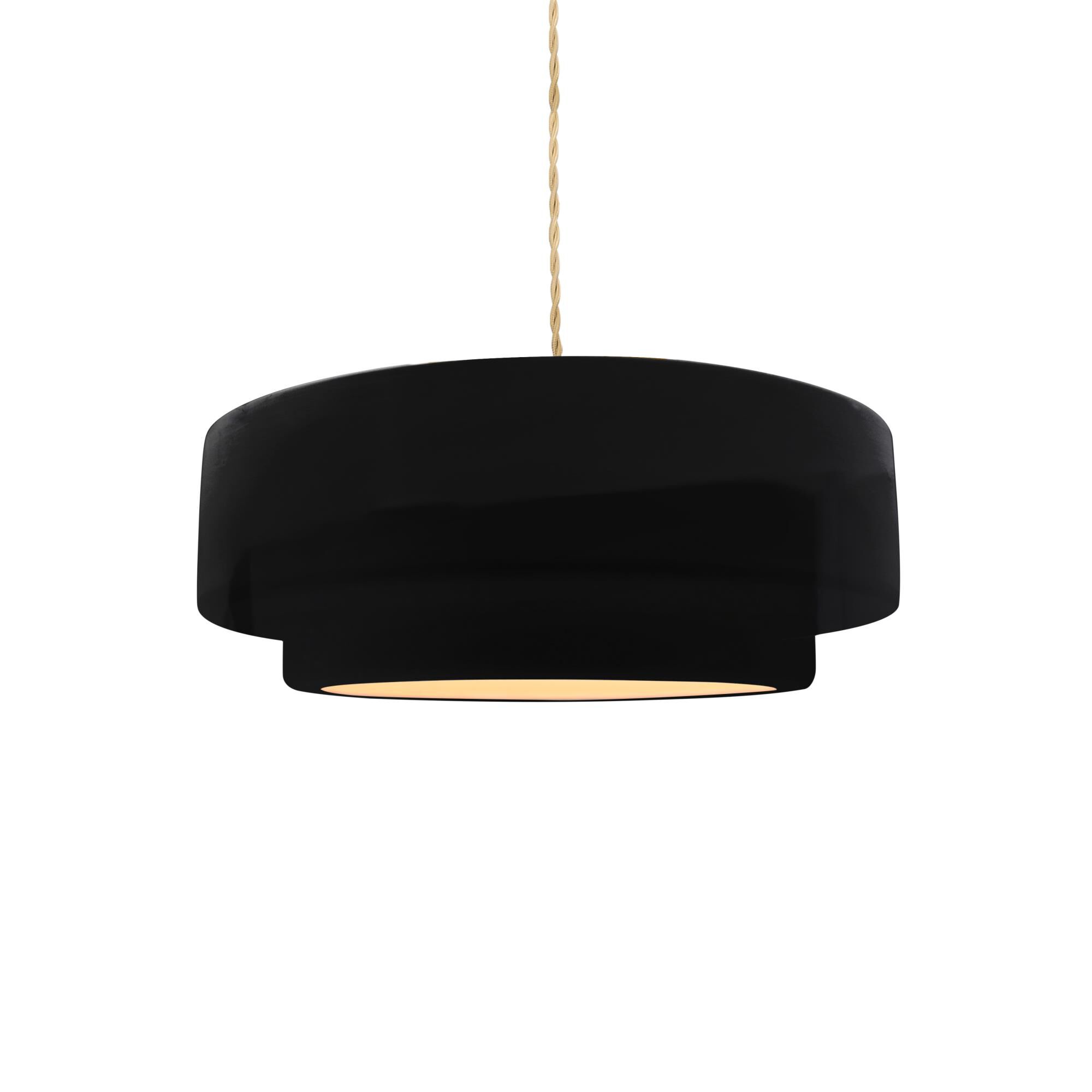 Shown in Brushed Brass finish and Gloss Black shade