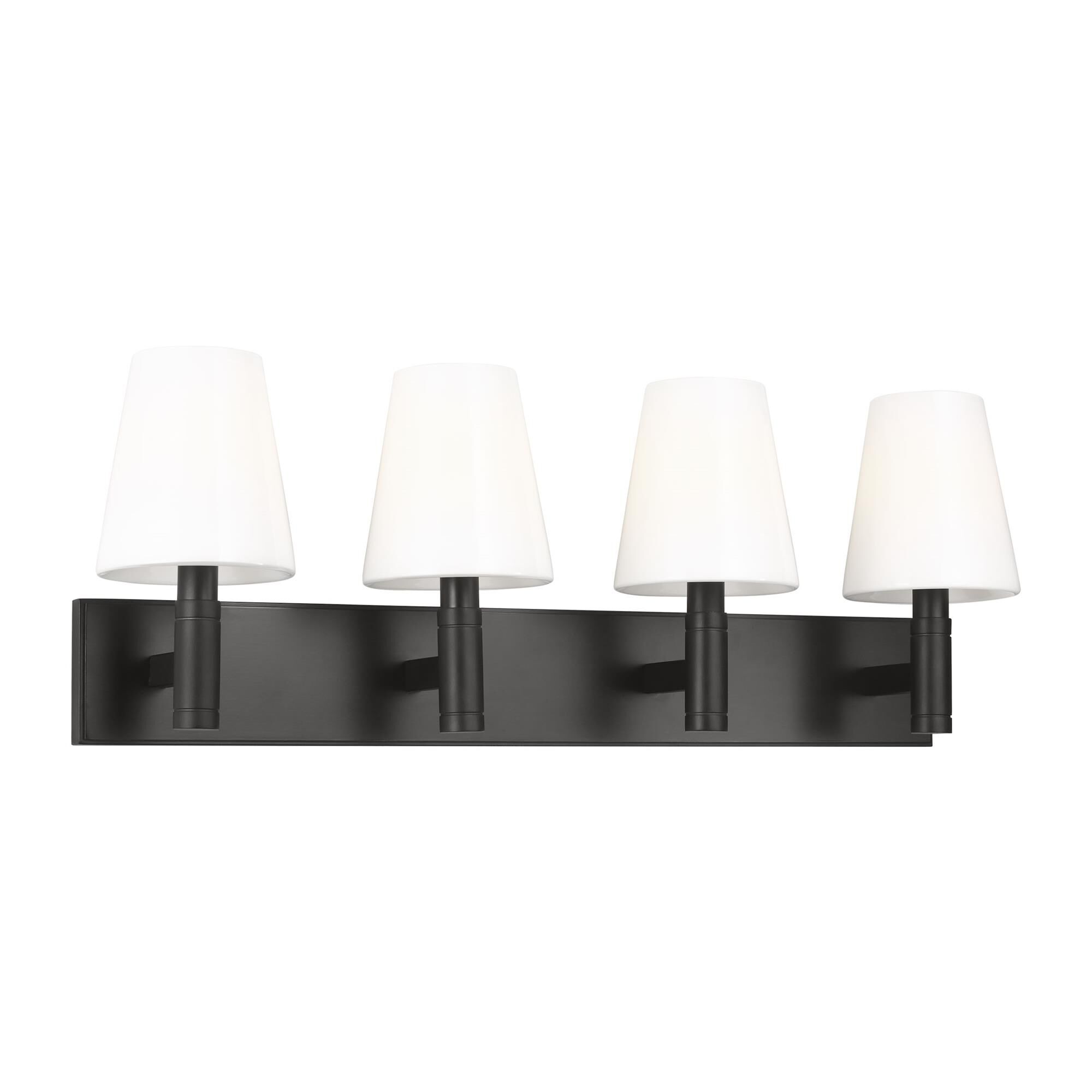 Shown in Aged Iron finish and Milk glass