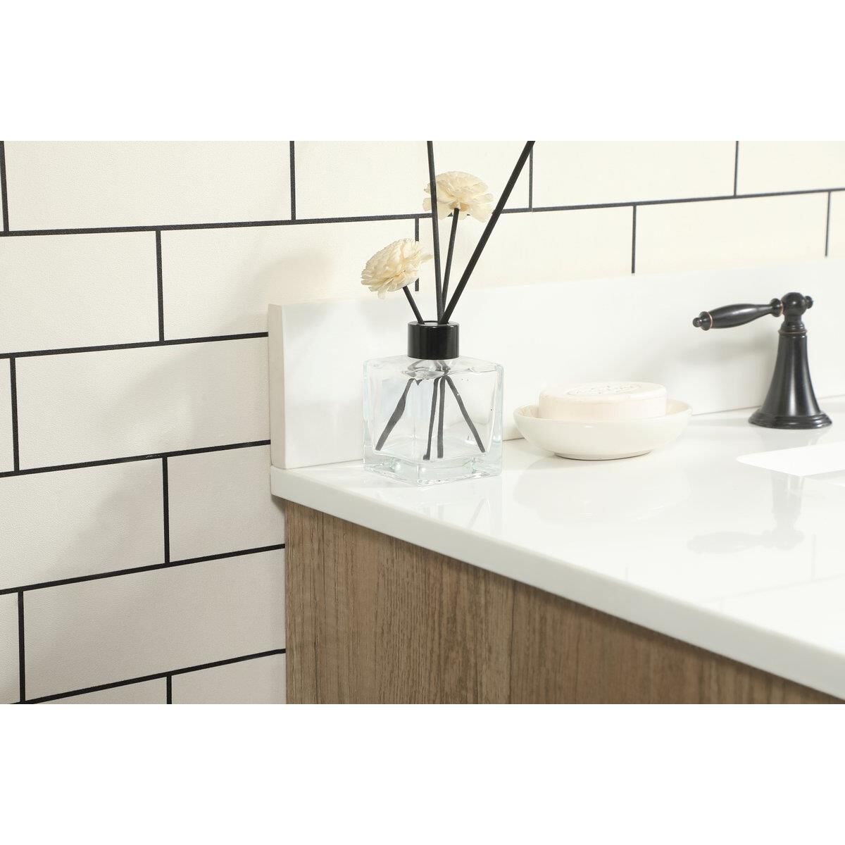 Shown in Natural Oak finish and With Backsplash accent