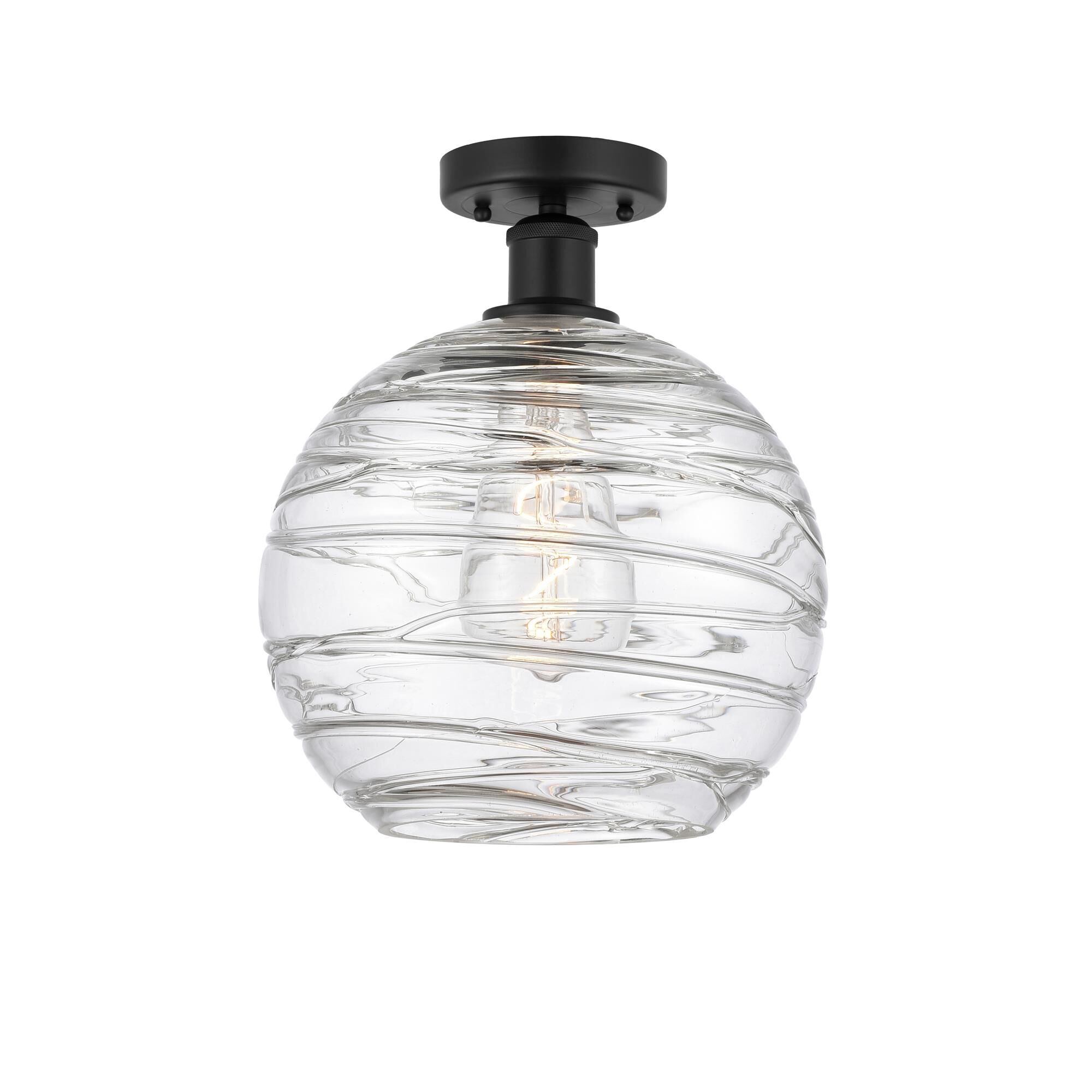 Shown in Matte Black finish and Clear Deco Swirl glass