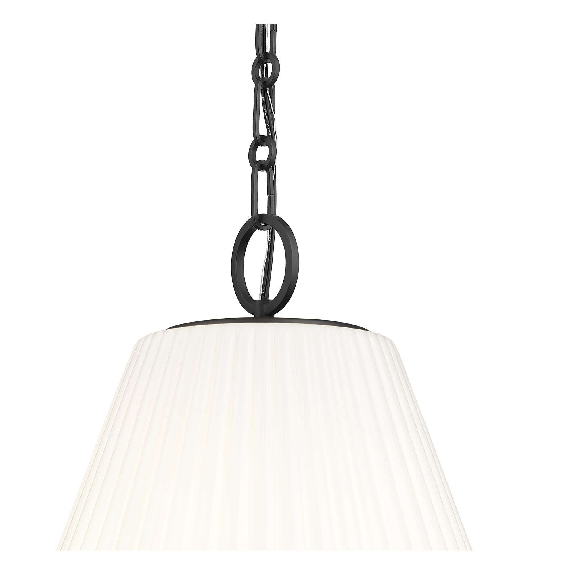 Shown in Matte Black finish and White glass and White shade
