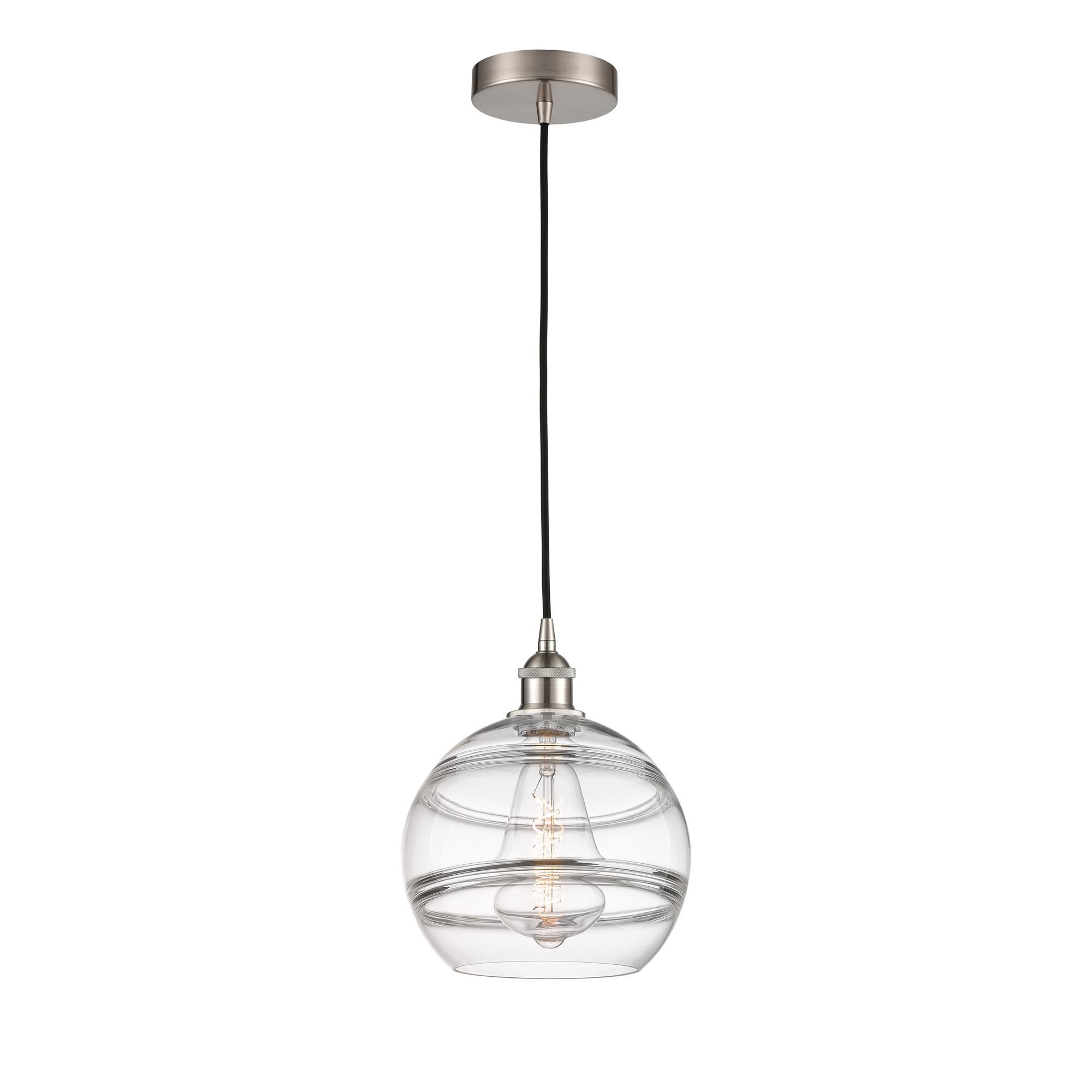 Shown in Brushed Satin Nickel finish and Clear glass
