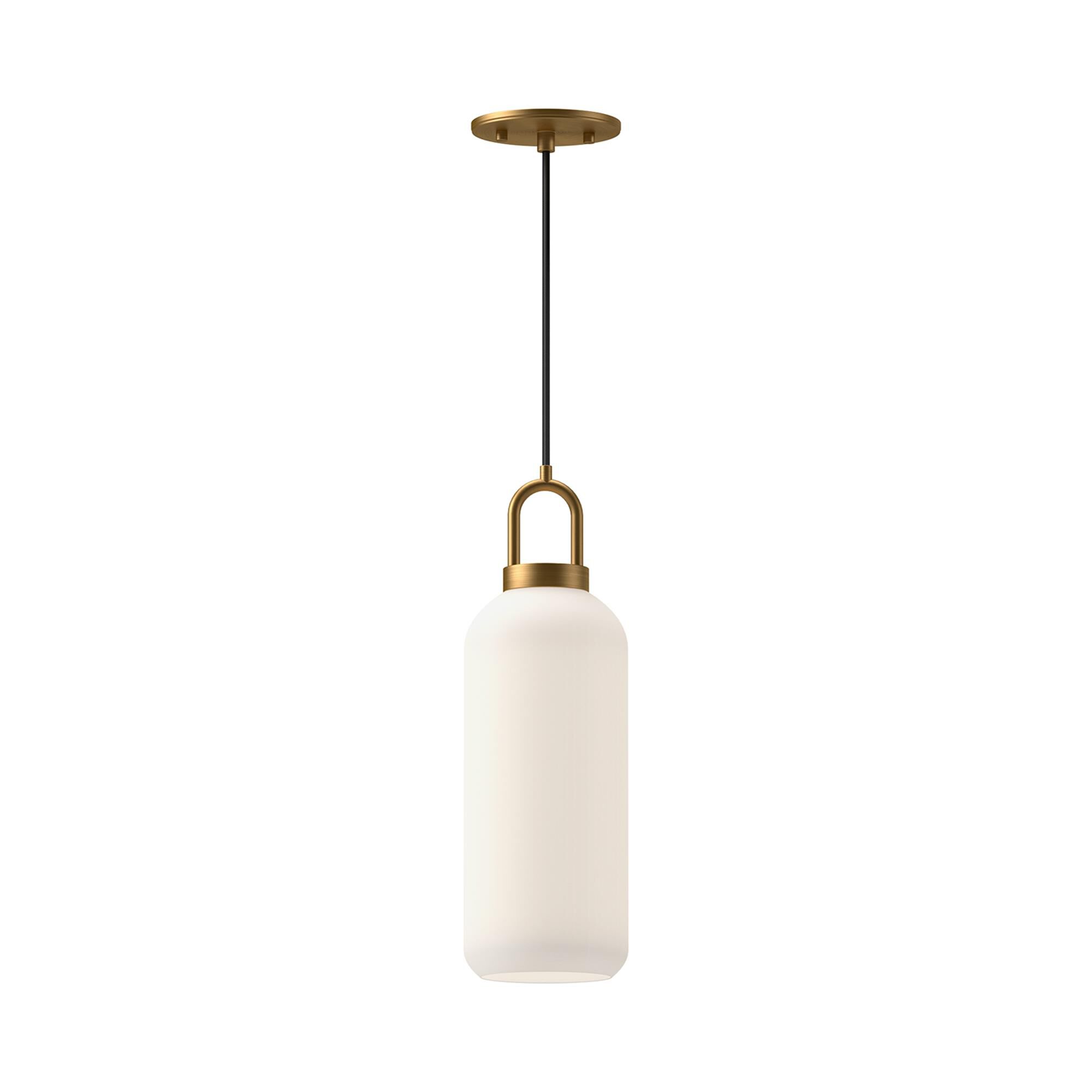 Shown in Aged Gold finish and Opal glass and Black Braided Cord accent