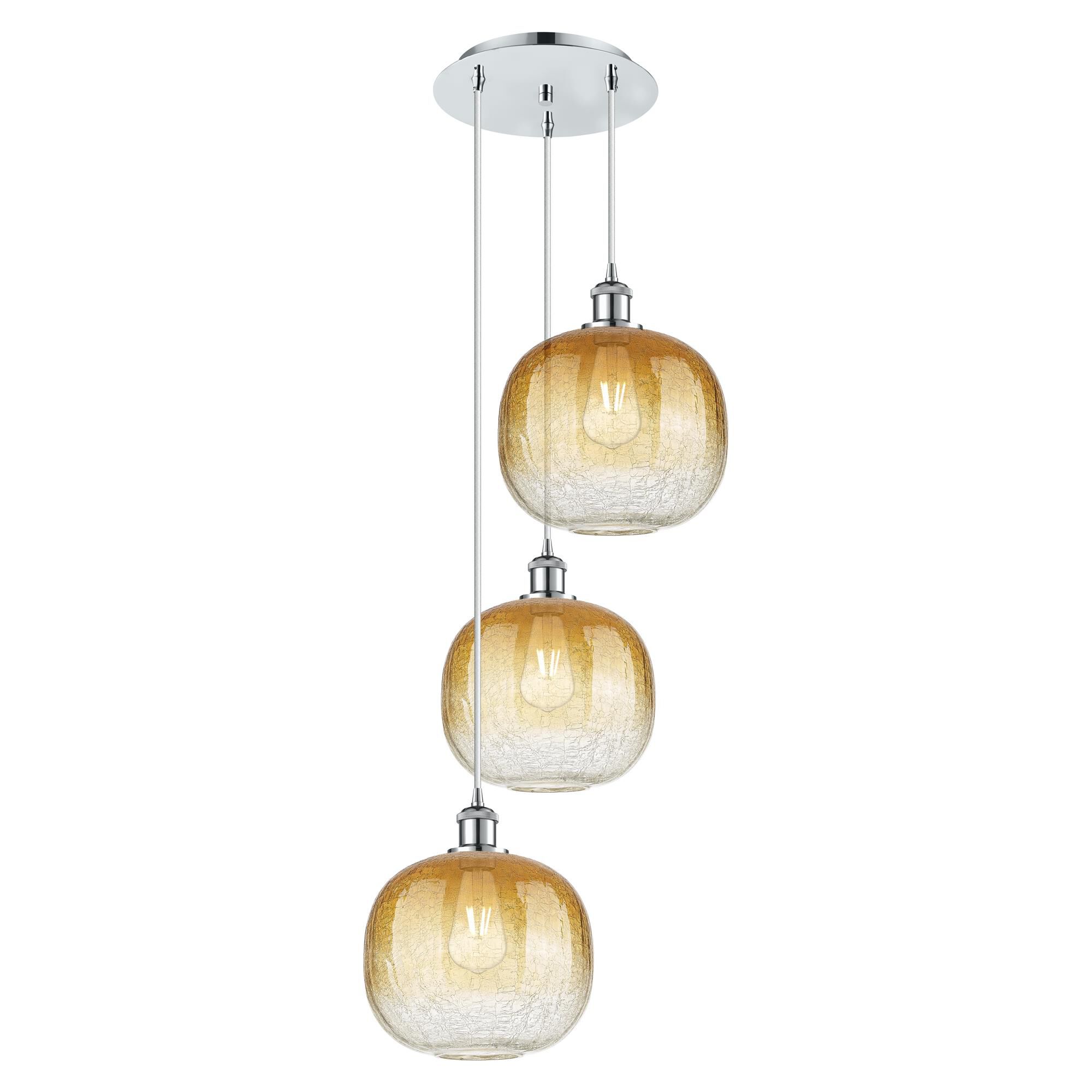 Shown in Polished Chrome finish and Amber glass