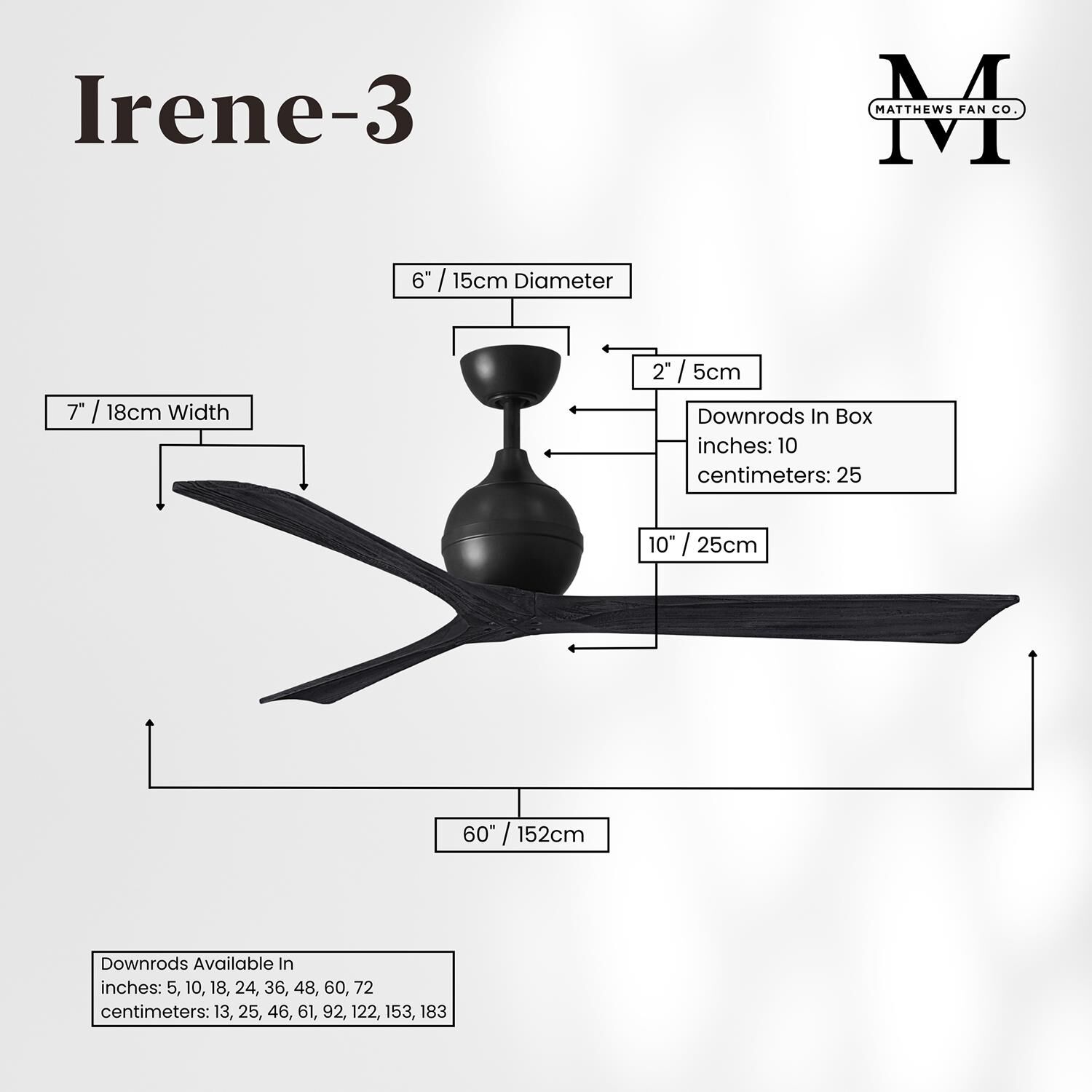 Irene 60 Inch 3 Blade Ceiling Fan by Matthews Fan Company