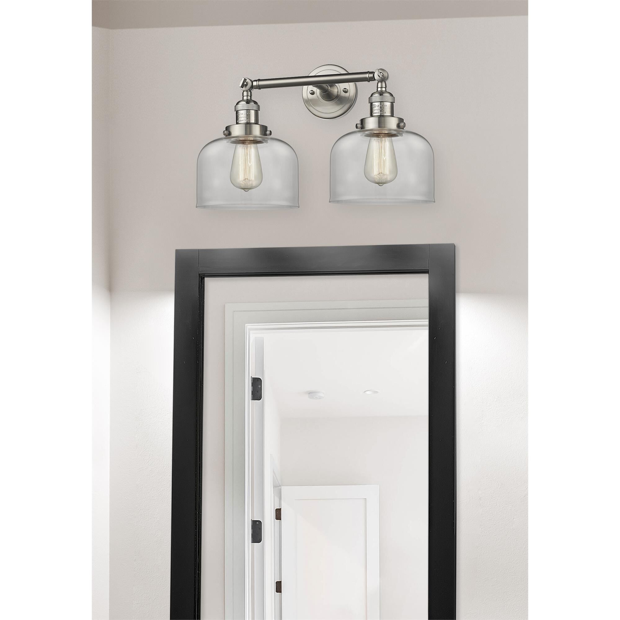 Shown in Brushed Satin Nickel finish and Clear glass