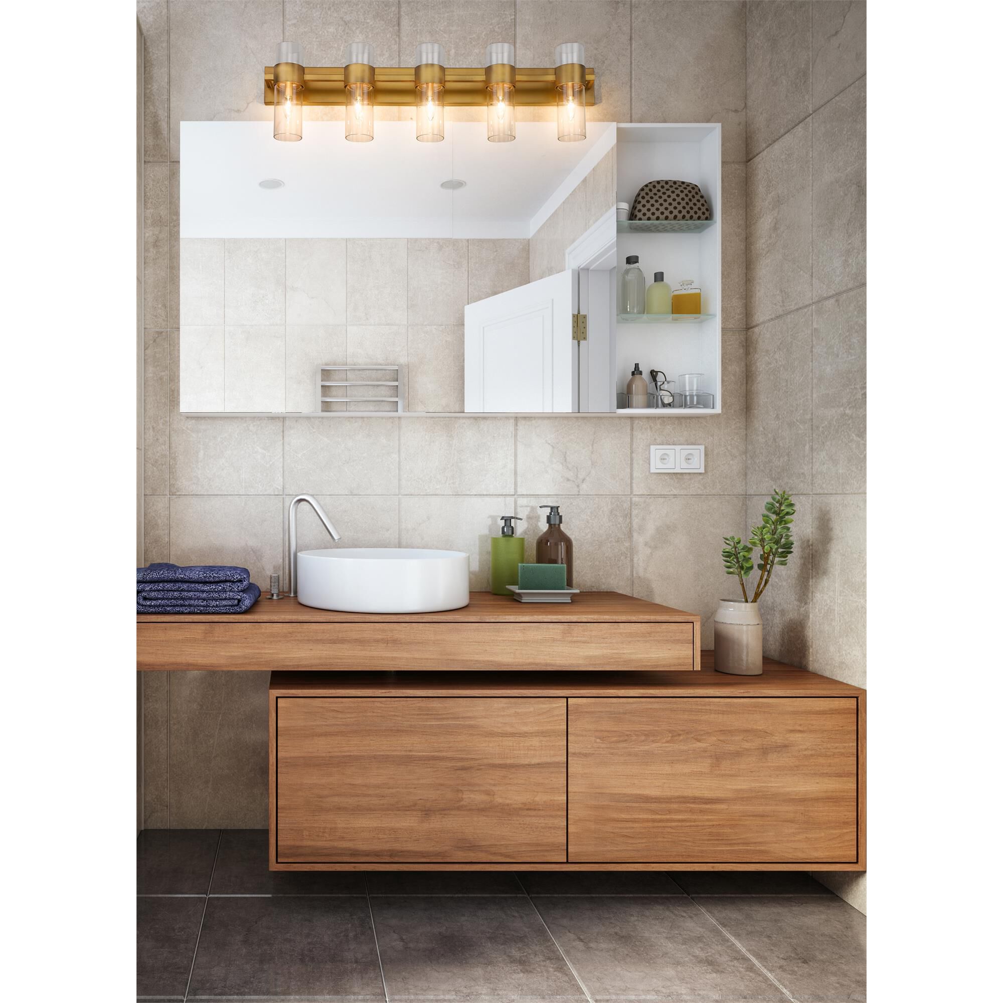 Shown in Rubbed Brass finish and Clear glass and Clear shade