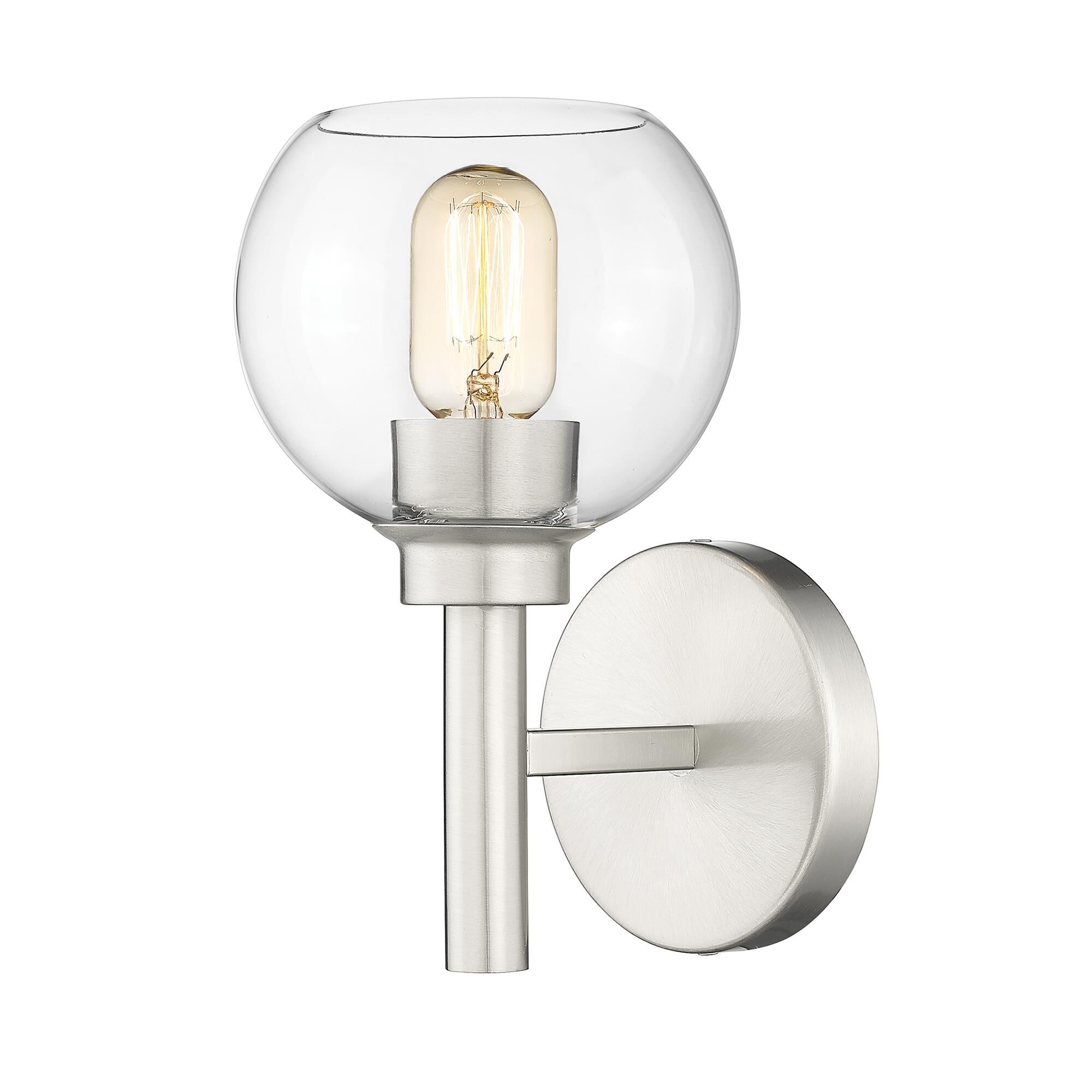 Shown in Brushed Nickel finish and Clear glass