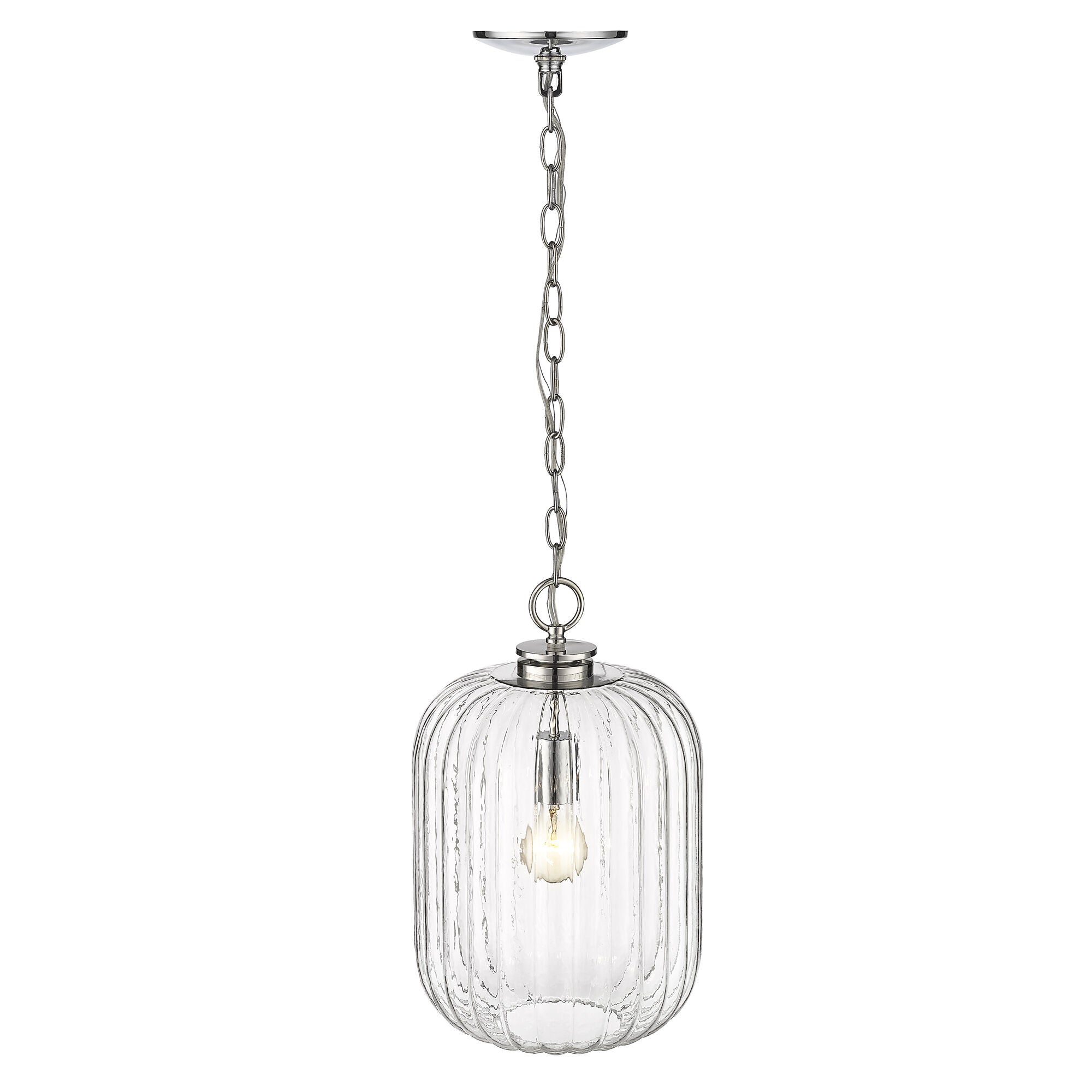 Shown in Polished Nickel finish and Clear Reeded Glass shade