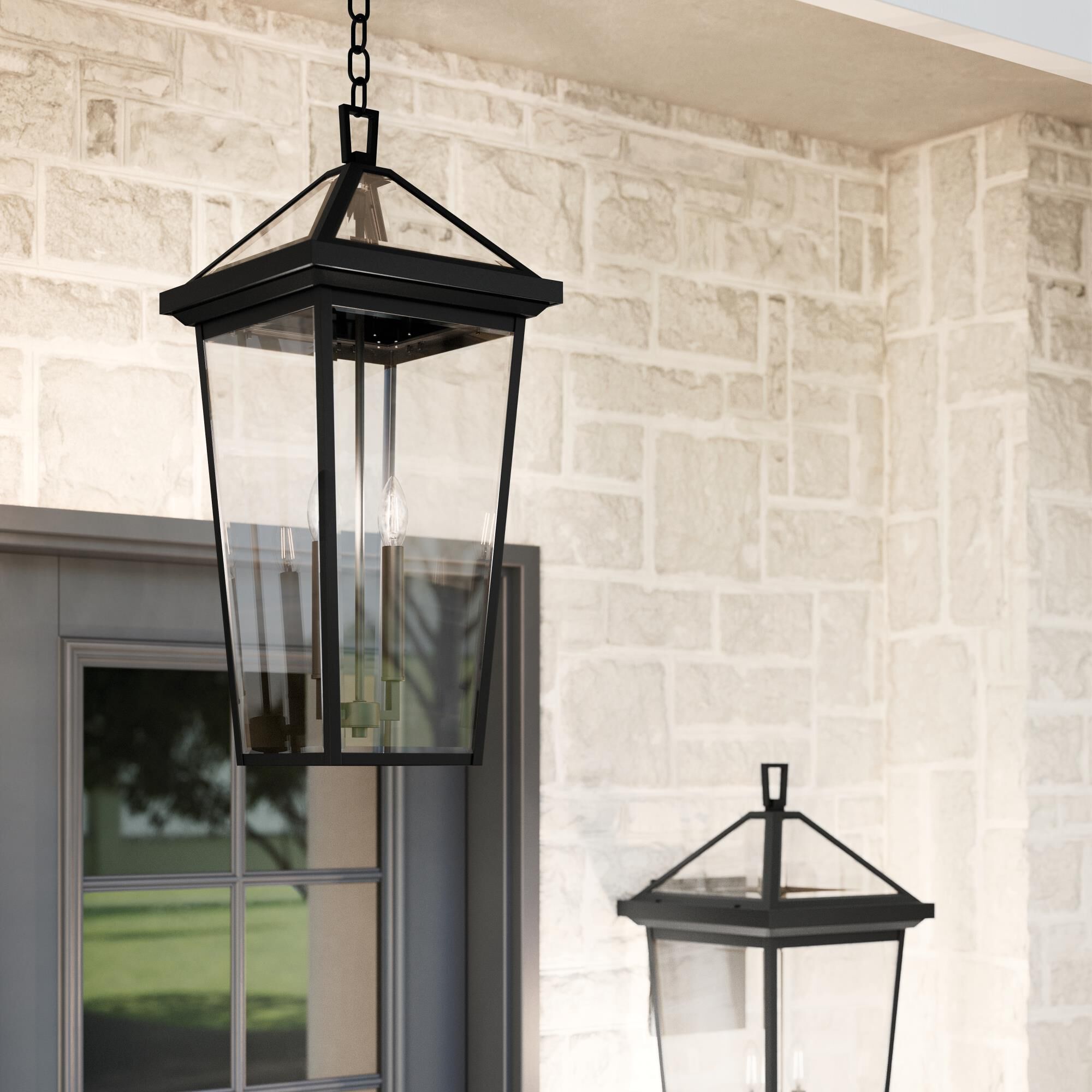 Shown in Black Textured finish and Clear Beveled glass