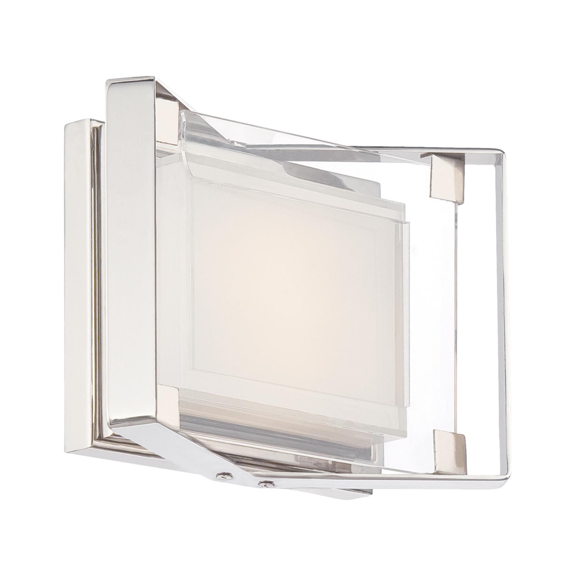 Shown in Polished Nickel finish and Mitered White glass and Clear Acrylic accent