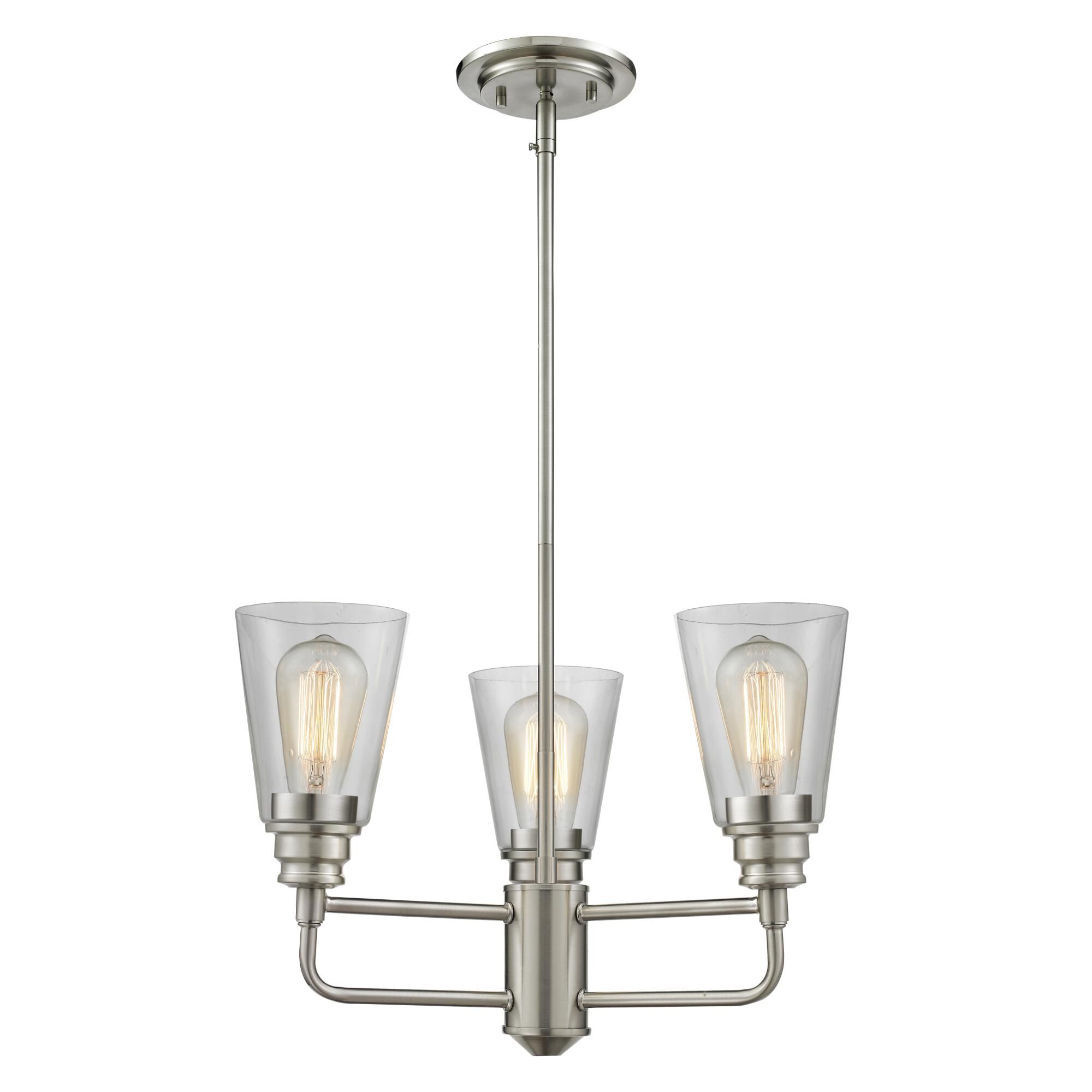 Shown in Brushed Nickel finish and Glass shade