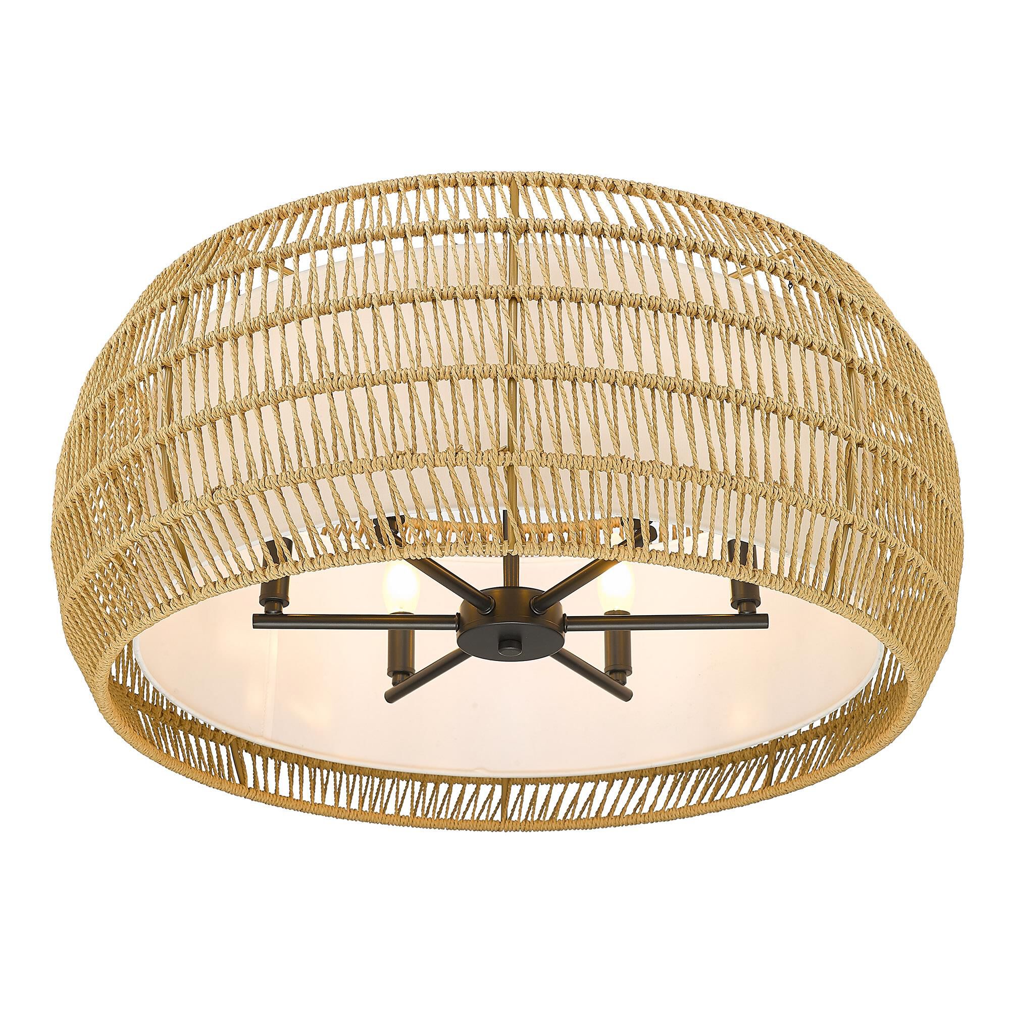 Shown in Matte Black finish and Natural Rattan shade