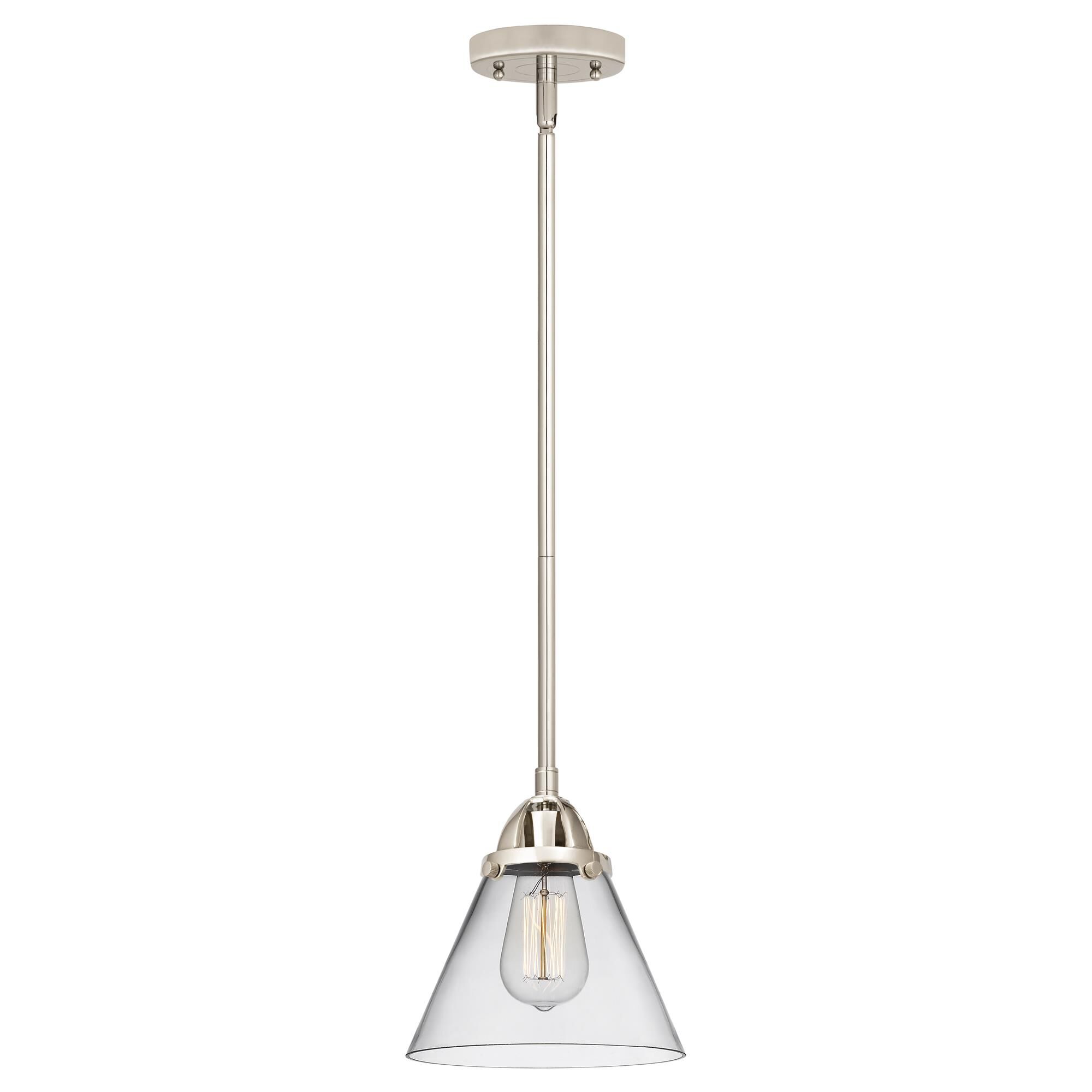 Shown in Polished Nickel finish and Clear Large Cone glass and No Shade shade