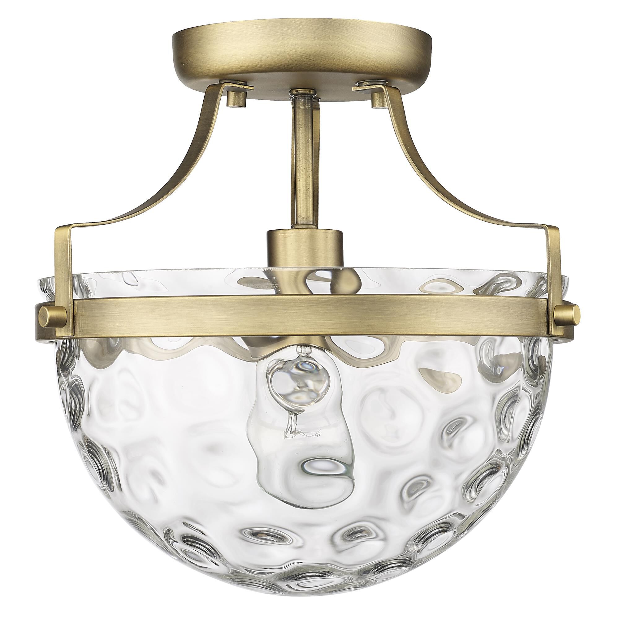 Shown in Antique Brass finish and Clear Wavey Glass shade