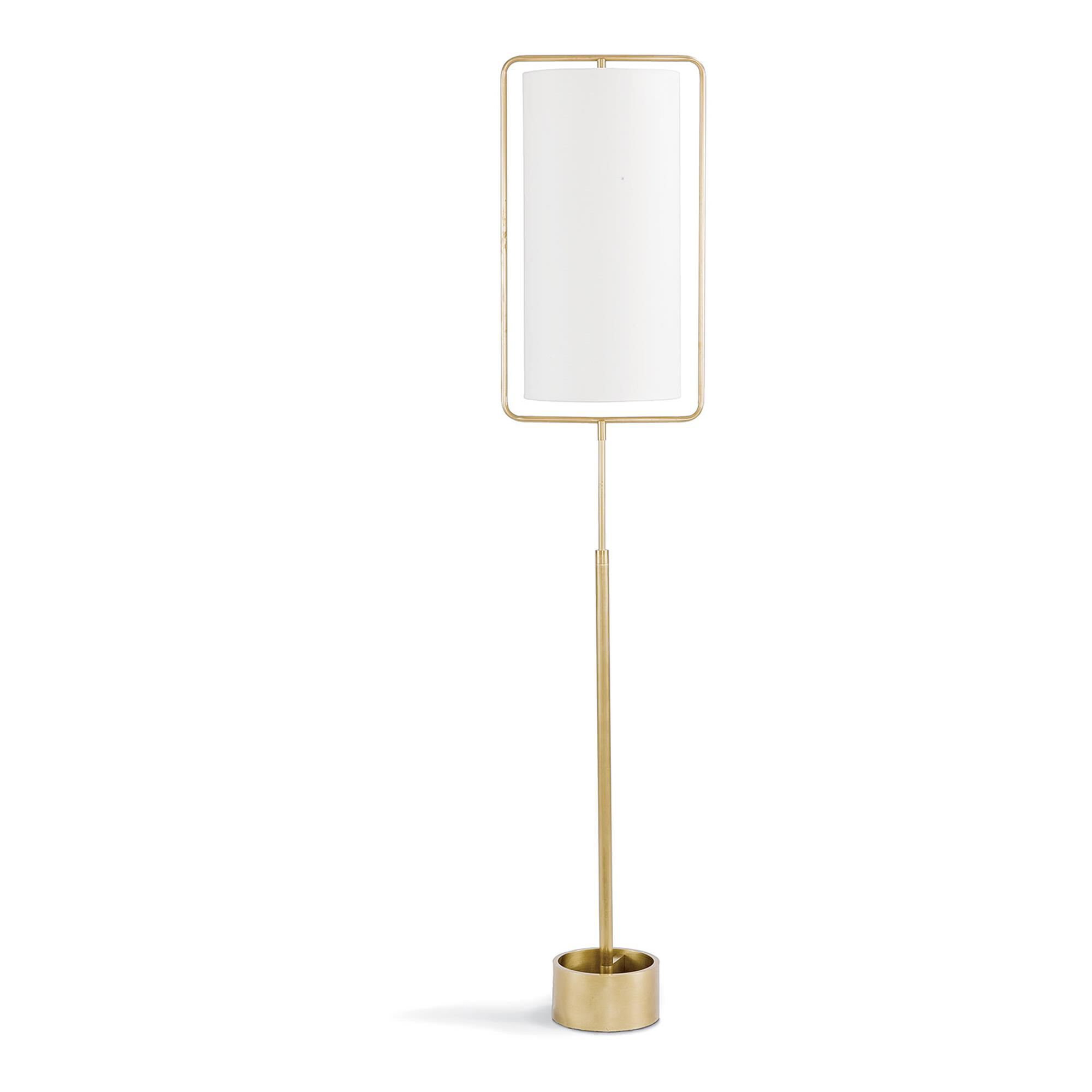 Shown in Natural Brass finish and Linen shade