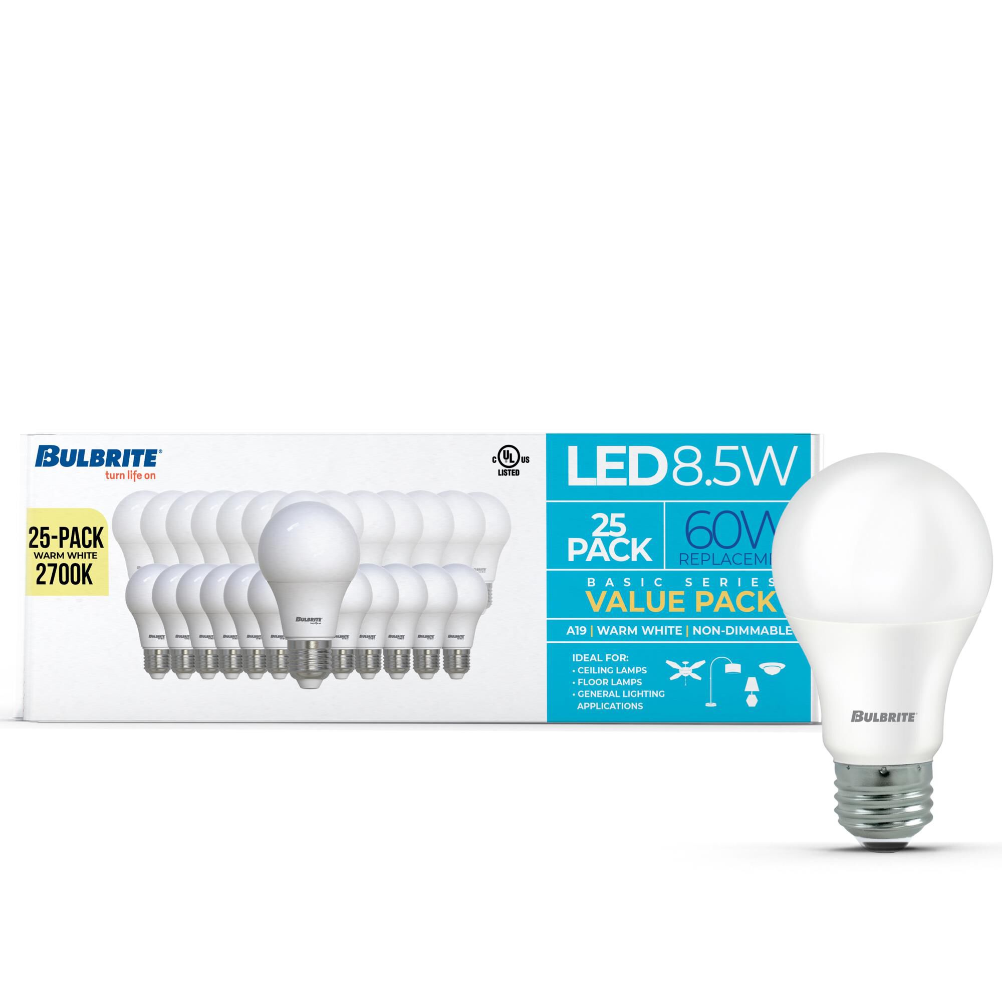 Frost A19 Base E26 2700K LED Light Bulb Pack of 25,