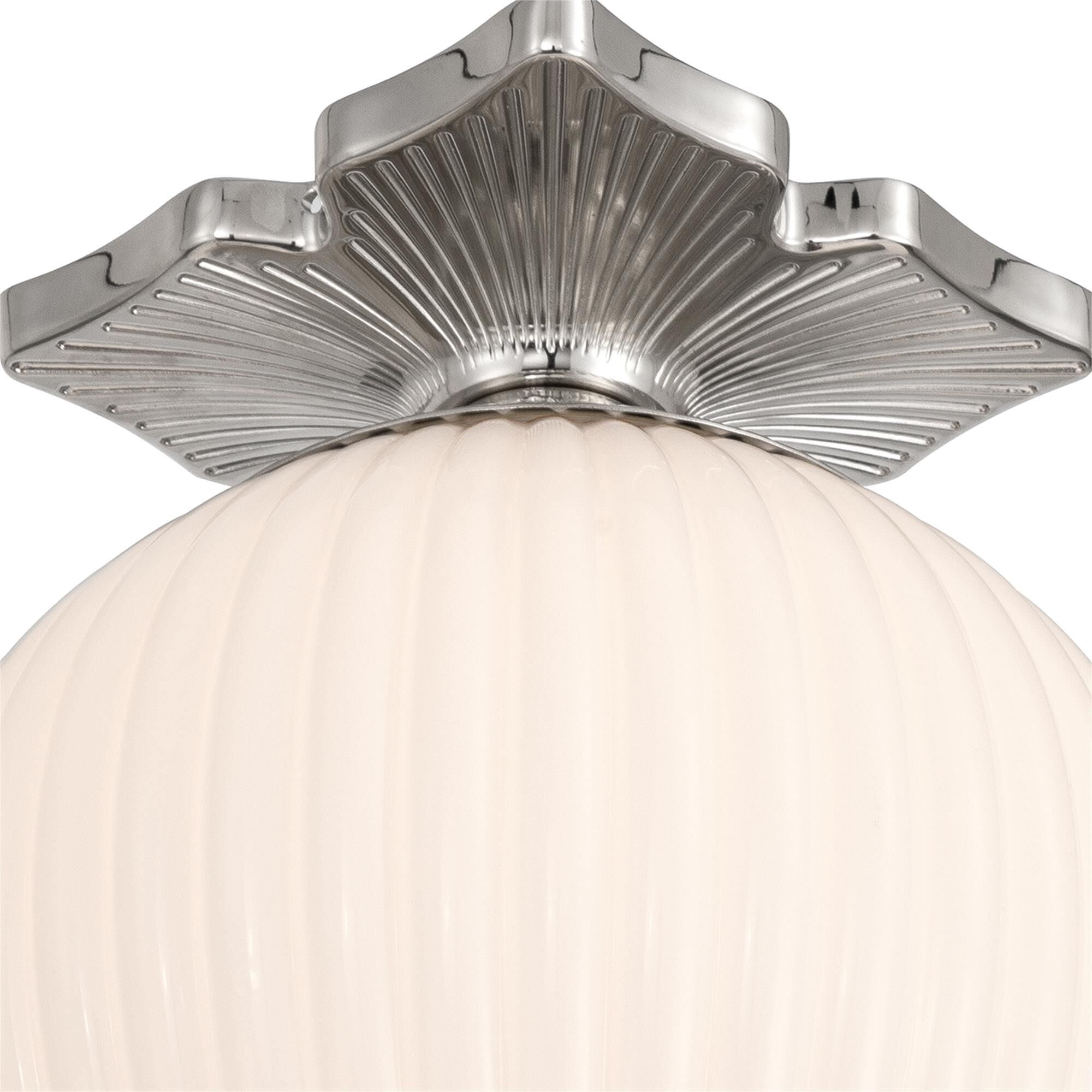 Shown in Polished Nickel finish and Ribbed glass and Ribbed Glass shade