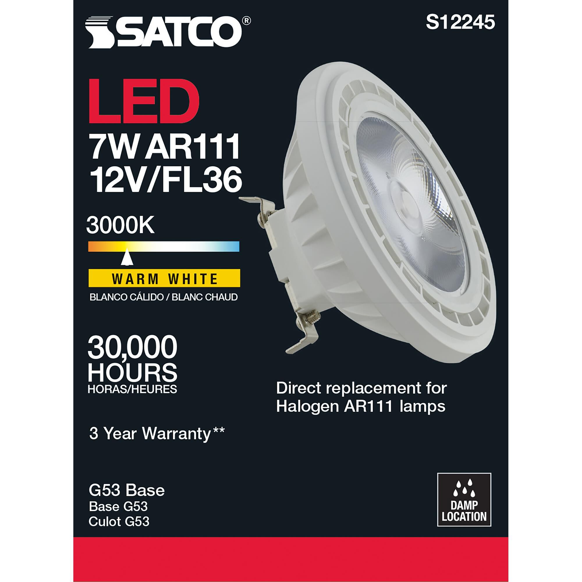 7 Watt 3000K AR111 LED Light Bulb by Satco