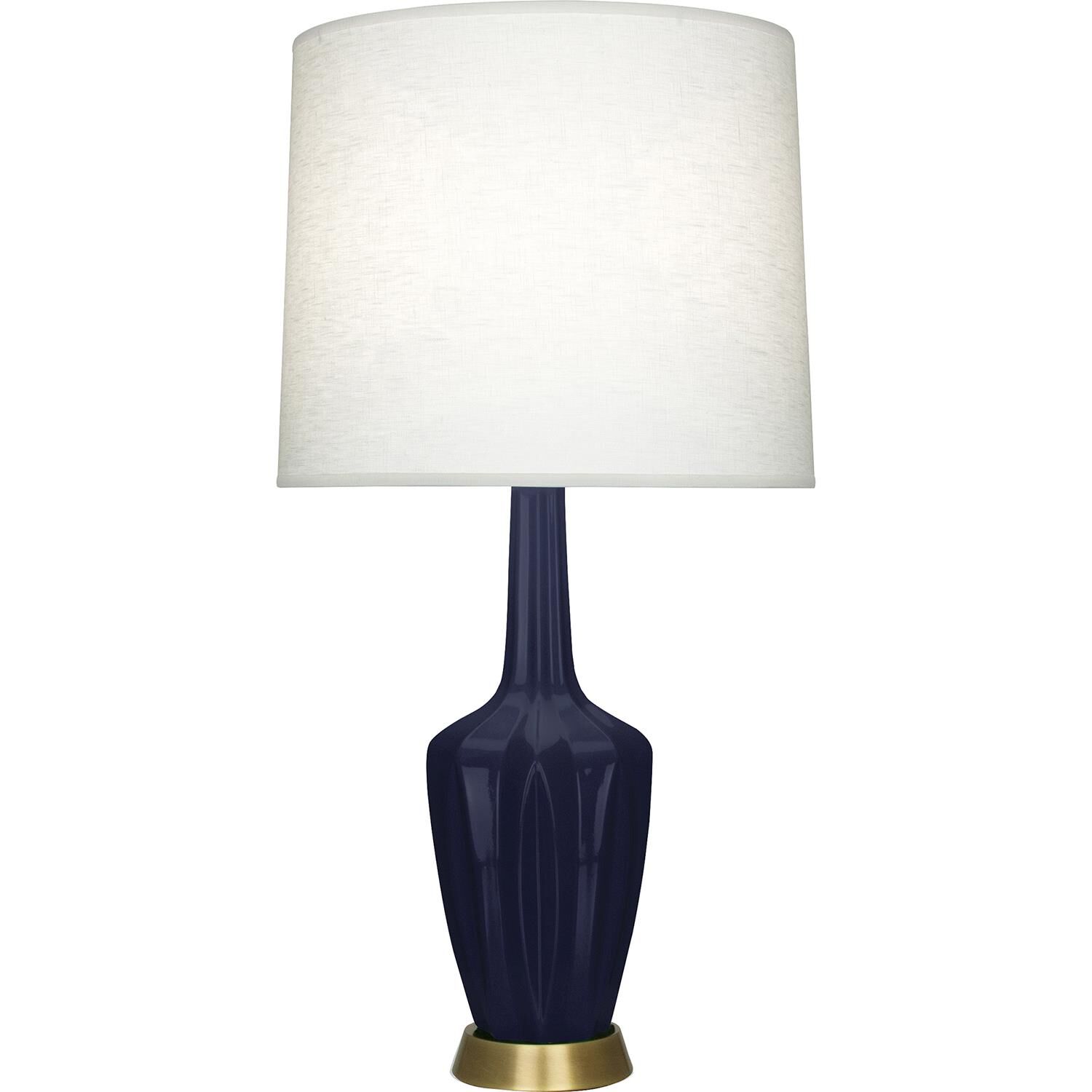 Shown in Midnight Blue finish and Off White shade and Warm Brass accent
