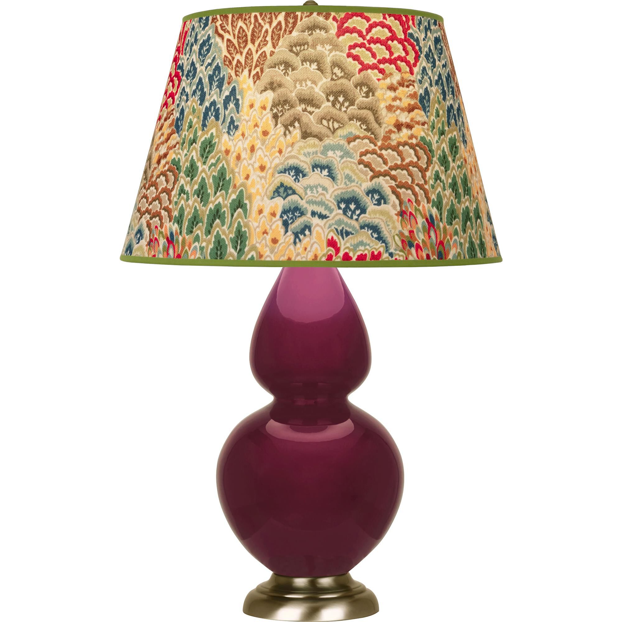 Shown in Sugar Plum Glazed finish and Fall Floral shade and Antique Brass accent